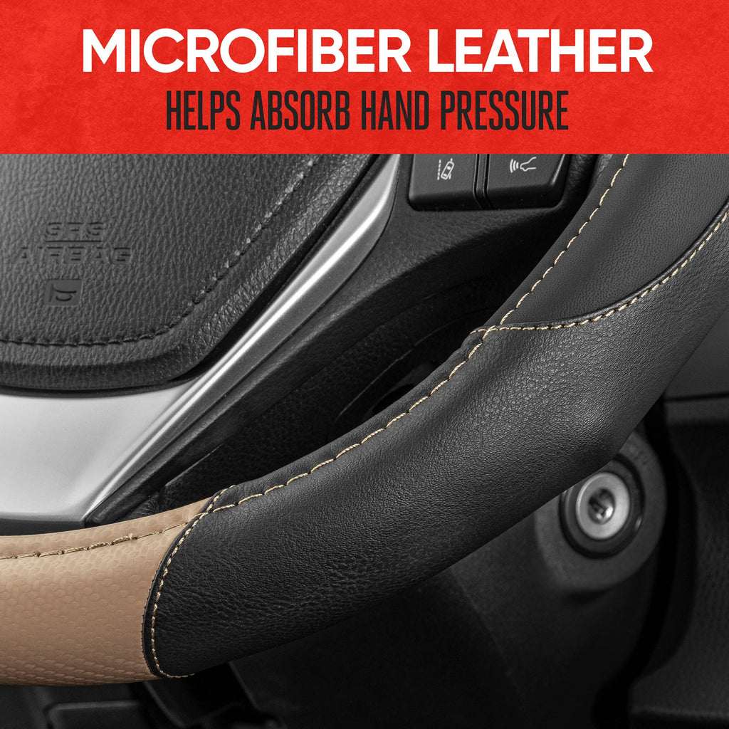 MotorTrend GripDrive Carbon Fiber Weave Ergonomic Grip Steering Wheel Cover (Fits 14.5" - 15.5")