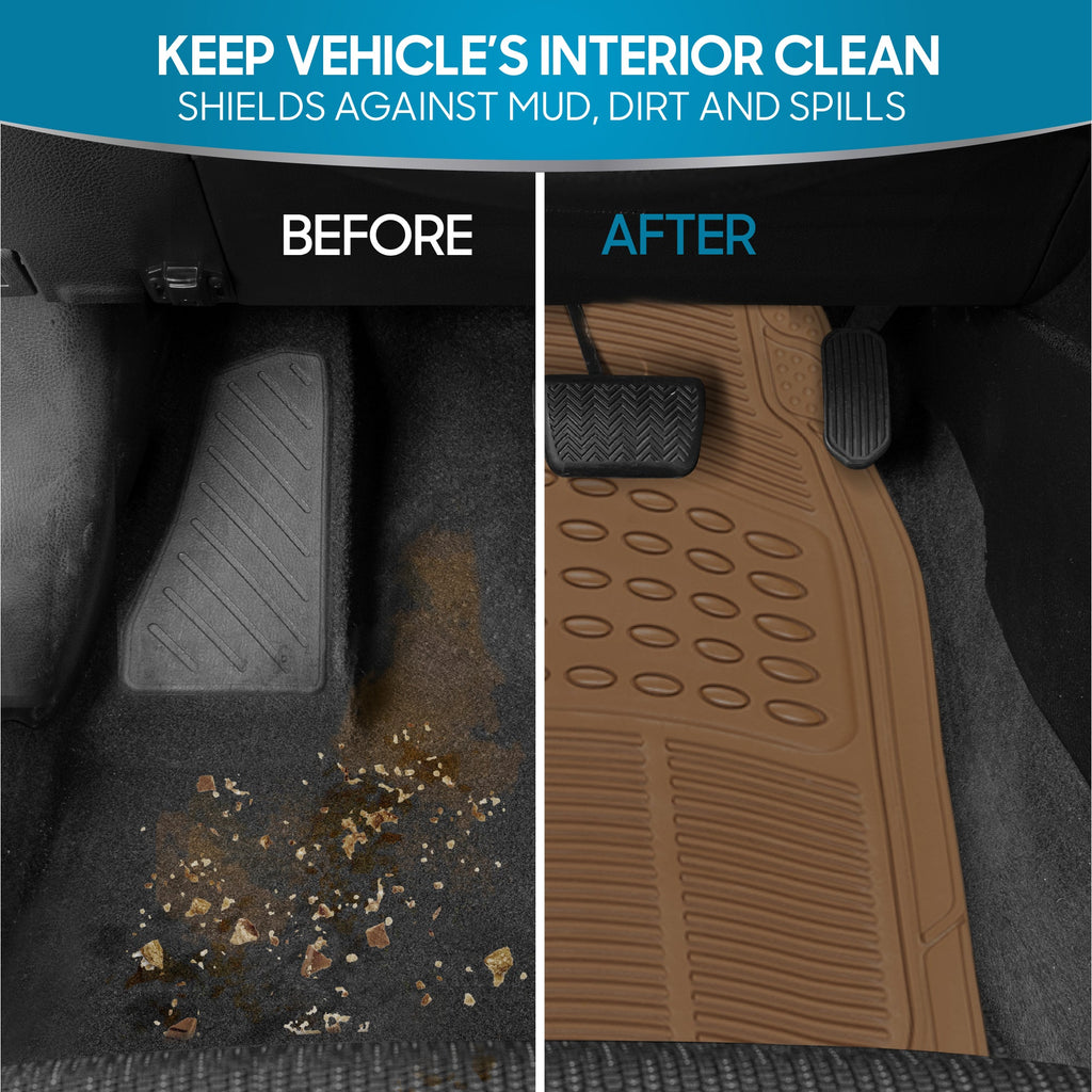 BDK 3-Piece ProLiner Front Floor Mats and Rear Floor Mats - Heavy Duty, All Weather, Trim to Fit