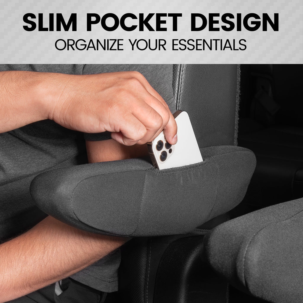 BDK 2-Pack PolyCloth Arm Rest Covers for Car Seats with Pockets