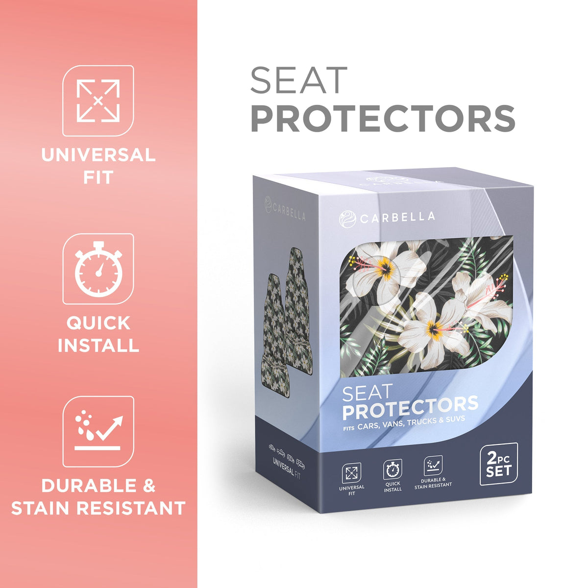 Carbella 2-Pack Tropical Flowers Front Seat Covers