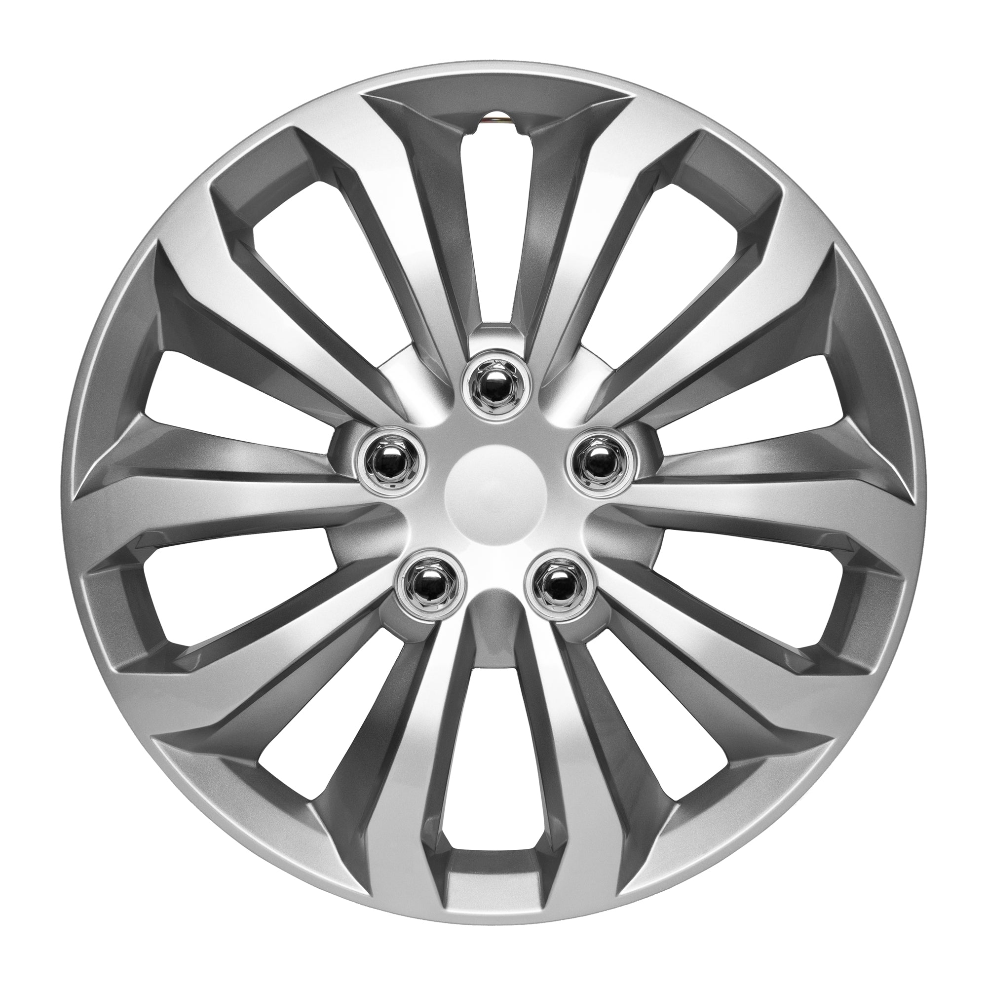 BDK 4-Pack Premium 16" Silver and Gunmetal Universal Fit Hubcap Covers for Wheels and Rims (10 spokes) - Replacement, Snap On, OEM Style