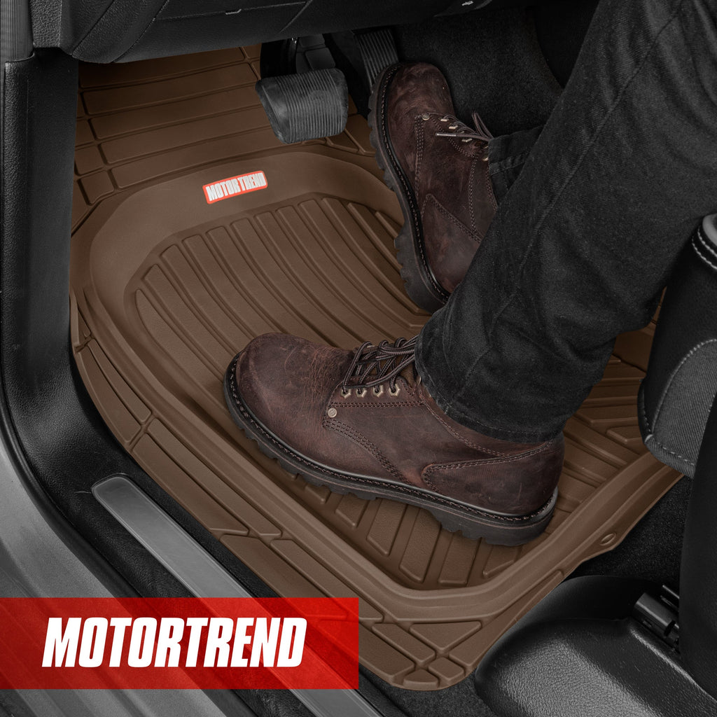 MotorTrend 3-Piece FlexTough Plus Deep Dish Line Grooves Front Floor Mats and Rear Floor Mat - Heavy Duty, All Weather, Trim to Fit