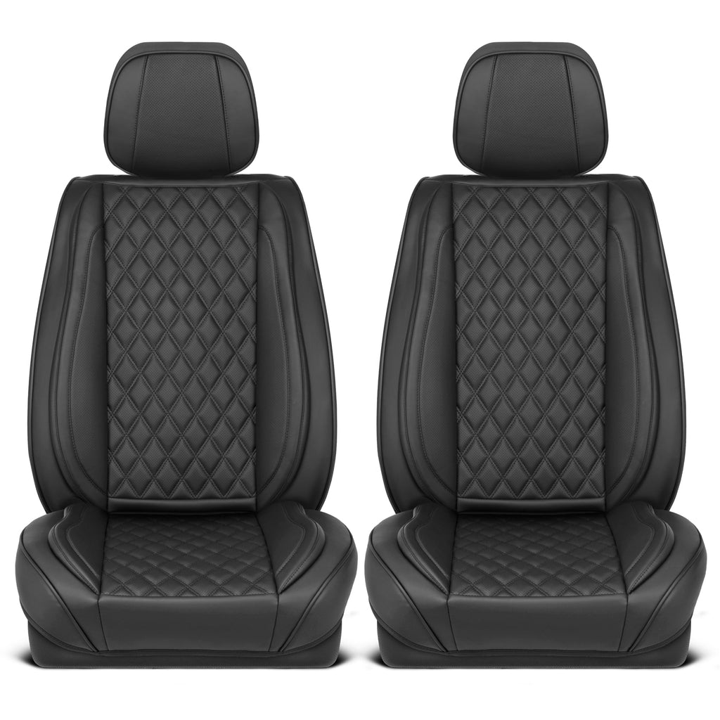 MotorBox Elite Edition Faux Leather Seat Covers for Cars, Trucks, & SUV - 2 Black Car Seat Covers for Front Seats - Universal Fit Car Accessories Automotive Interior Cover Protector for Most Vehicles