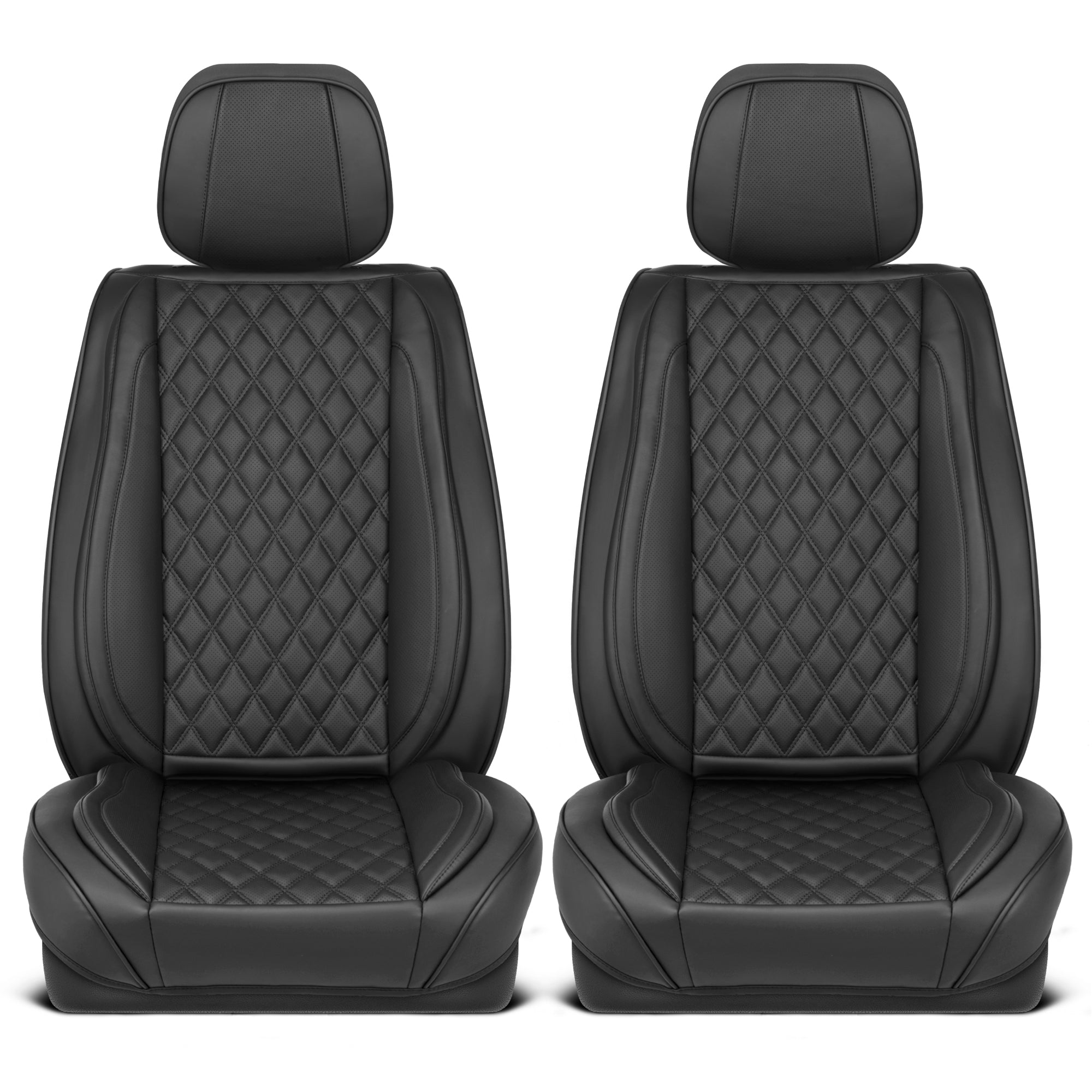 MotorBox Elite Edition Faux Leather Seat Covers for Cars, Trucks, & SUV - 2 Black Car Seat Covers for Front Seats - Universal Fit Car Accessories Automotive Interior Cover Protector for Most Vehicles