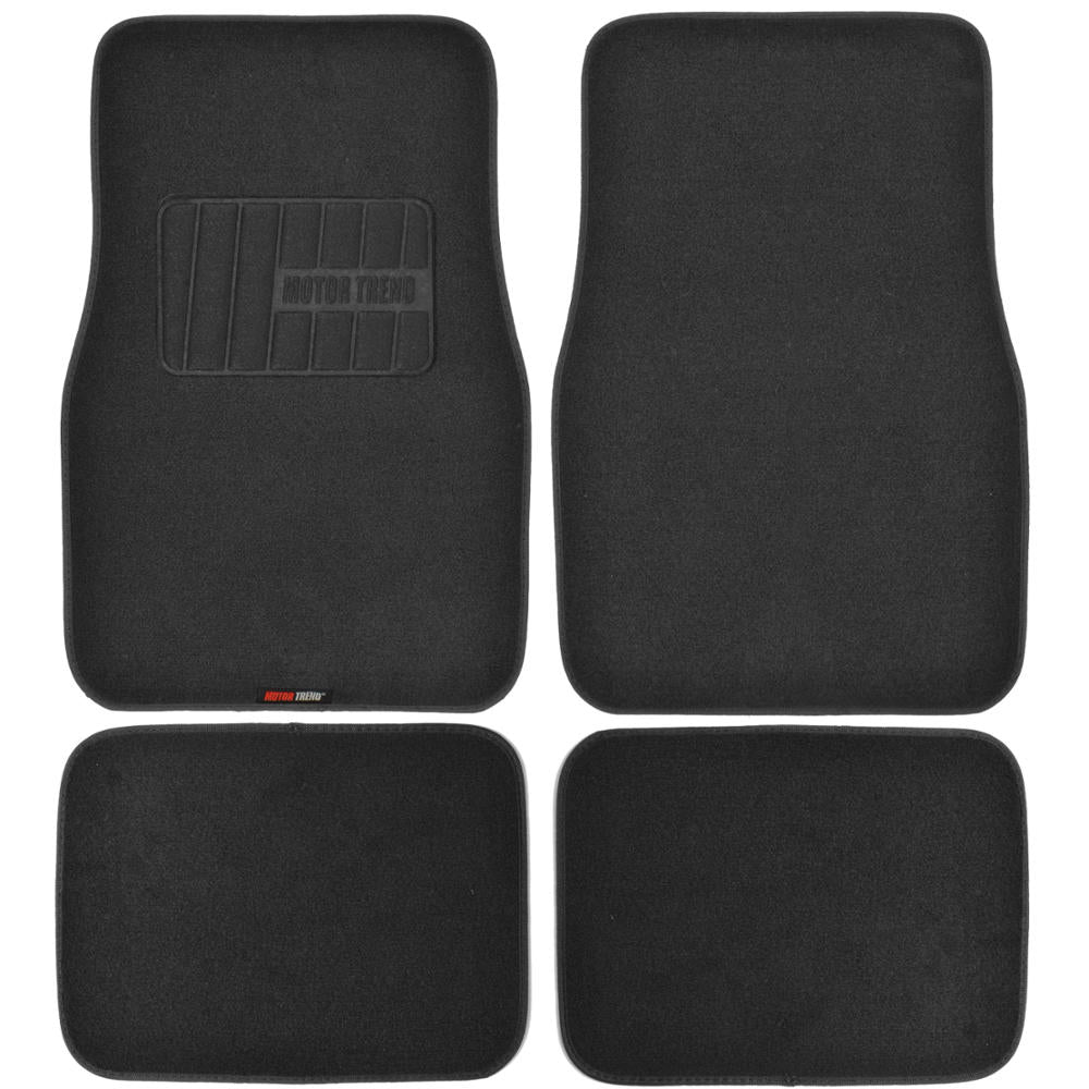 MotorTrend 4-Piece FatRug Premium Carpet Front Floor Mats and Rear Floor Mats with Heel Padding - Black