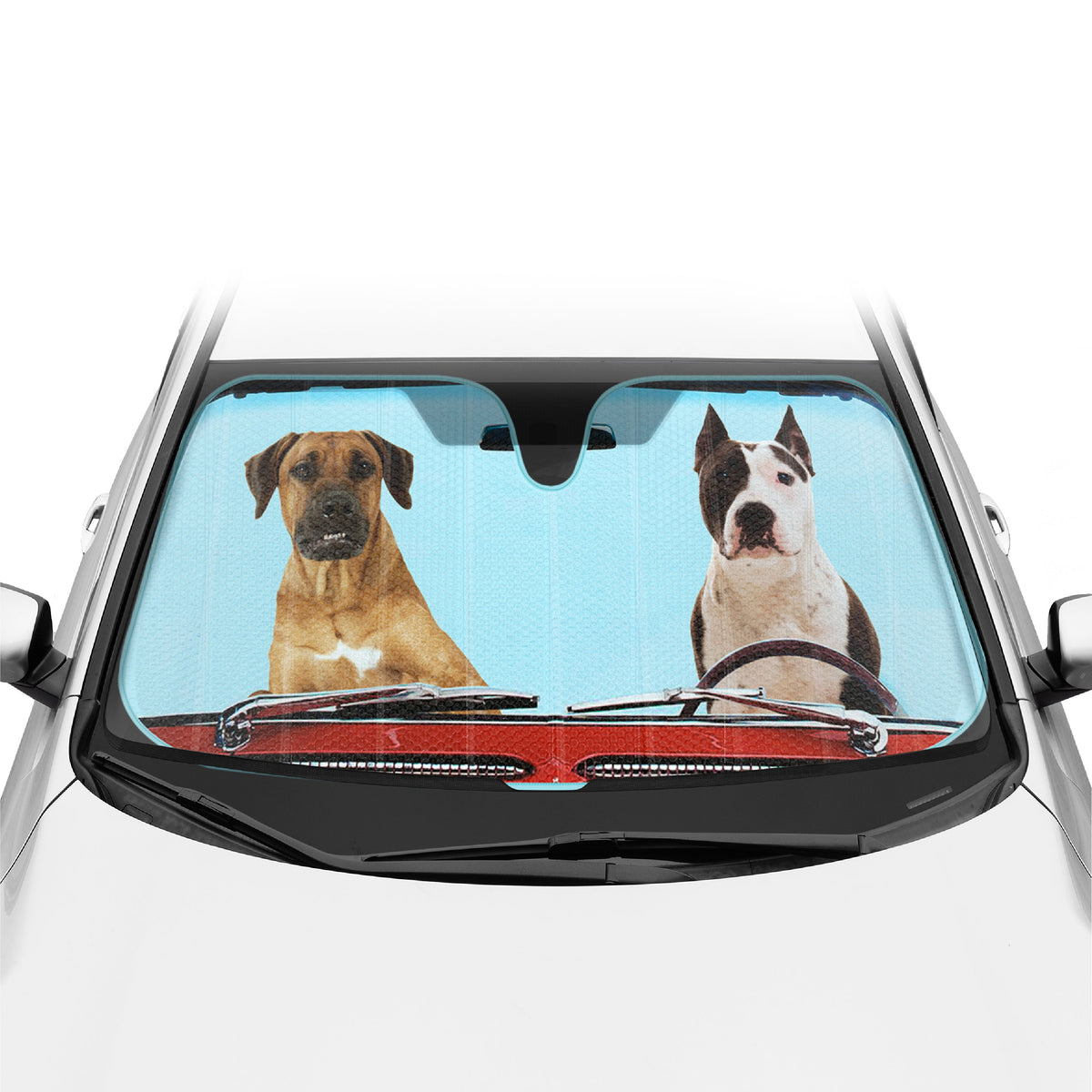 BDK 2 Dogs Driving Car Front Windshield Sunshade (58" x 27")