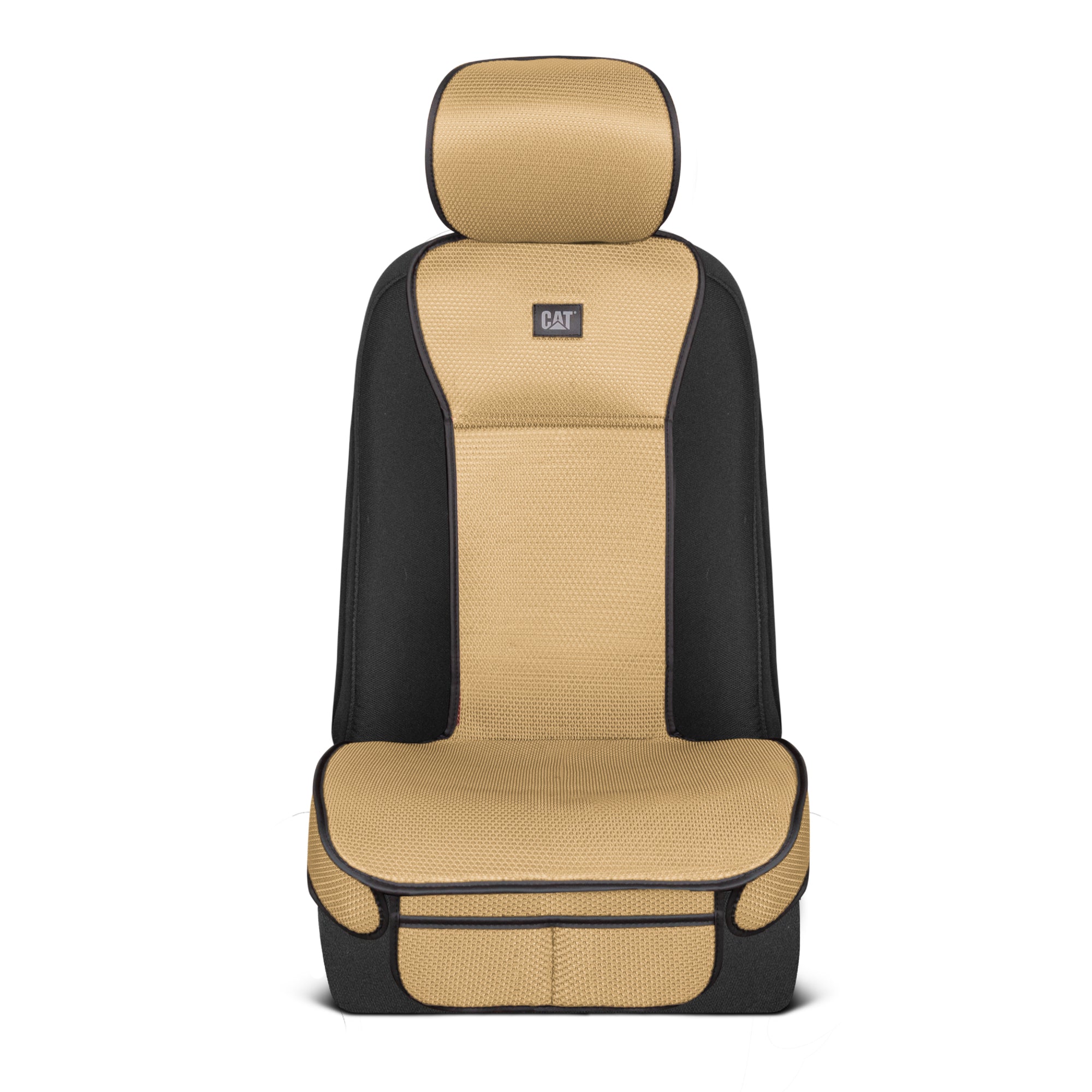 Caterpillar AeroMesh Beige Seat Covers for Trucks, Car, & SUV - (2) Front Truck Seat Cover Protector - Breathable Mesh Universal Fit Car Seat Covers - Automotive Seat Covers Top of Seat Protection