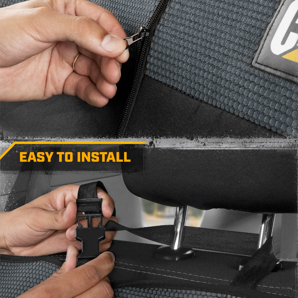 Cat Flexfit Charcoal & Black Rear Seat Cover for Car - Durable Canvas & Mesh Design 60/40 Split Bench Protector for Cars, Trucks & SUVs - Back Seat Cover for Rear Bench - Interior Car Accessory