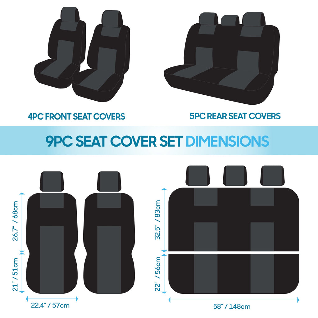 BDK 9-Piece Rome Sport Front Seat Covers and Rear Seat Covers - Black/White