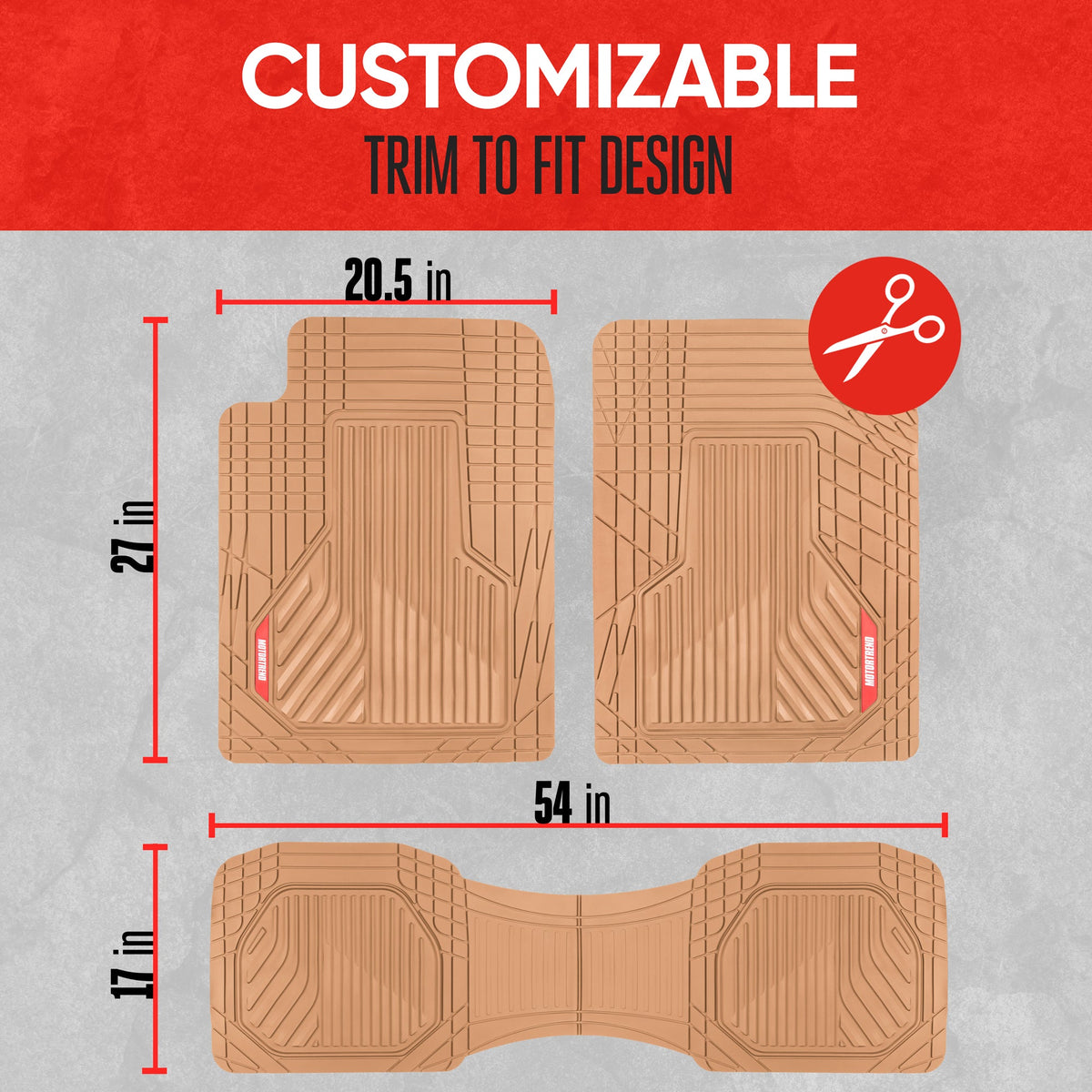 MotorTrend 3-Piece Raised Ridge Multi-Channel Front Floor Mats and Rear Floor Mat - Heavy Duty, All Weather, Trim to Fit