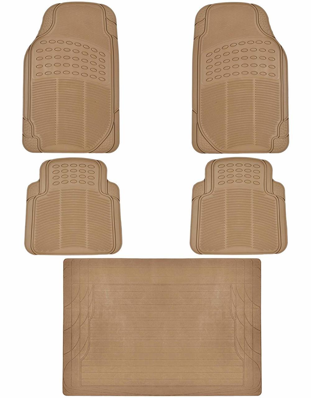 BDK 5-Piece Cushioned Grip Pad Front Floor Mats, Rear Floor Mats, and Cargo Liner  - Heavy Duty, All Weather, Trim to Fit