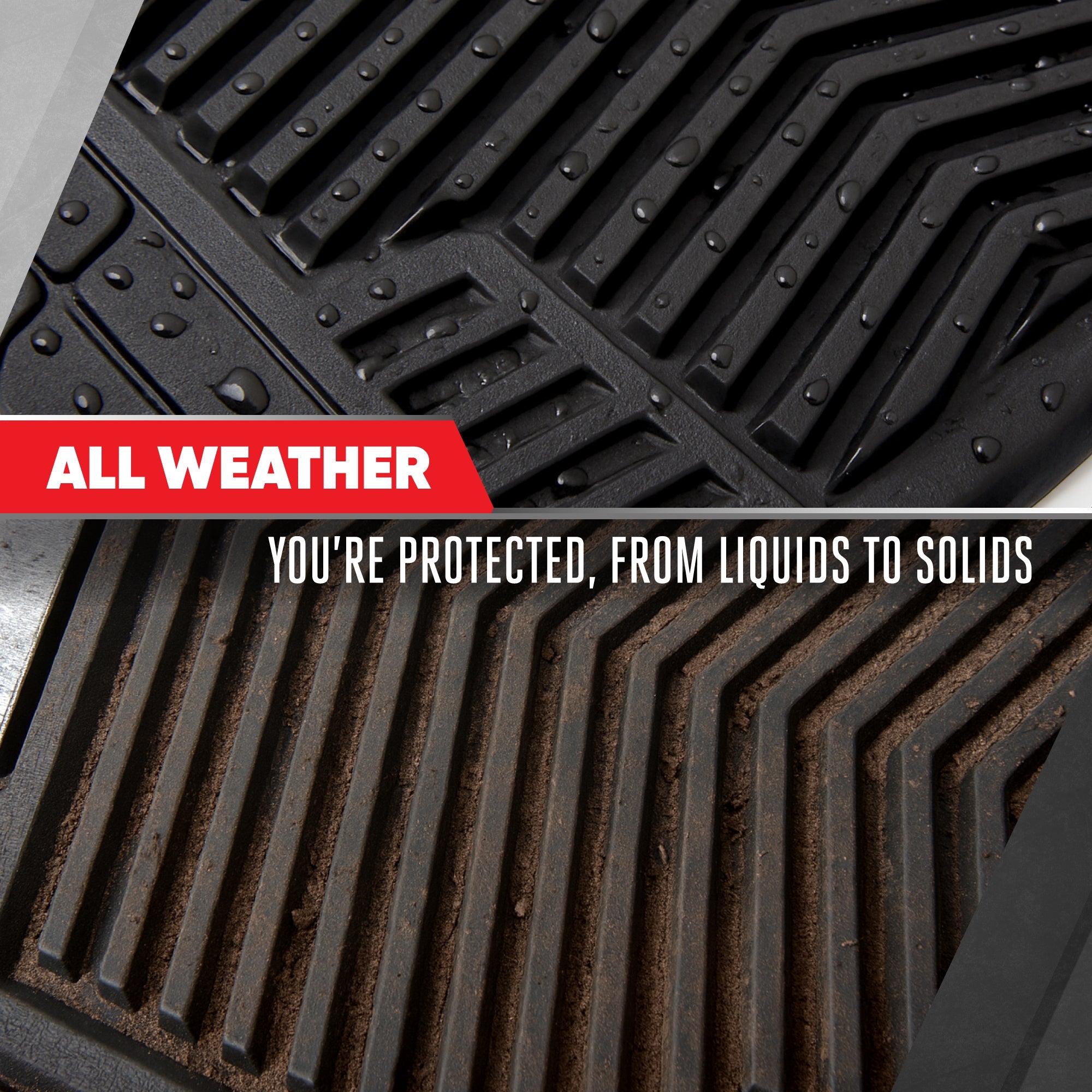 Motor Trend FlexTough Shield Black & Silver All-Weather Floor Mats for Cars, Trucks & SUVs – Heavy Duty Waterproof Rubber Car Mats, Universal Trim to Fit Automotive Accessories for Car Interior Protection, Front & Rear Floor Liners