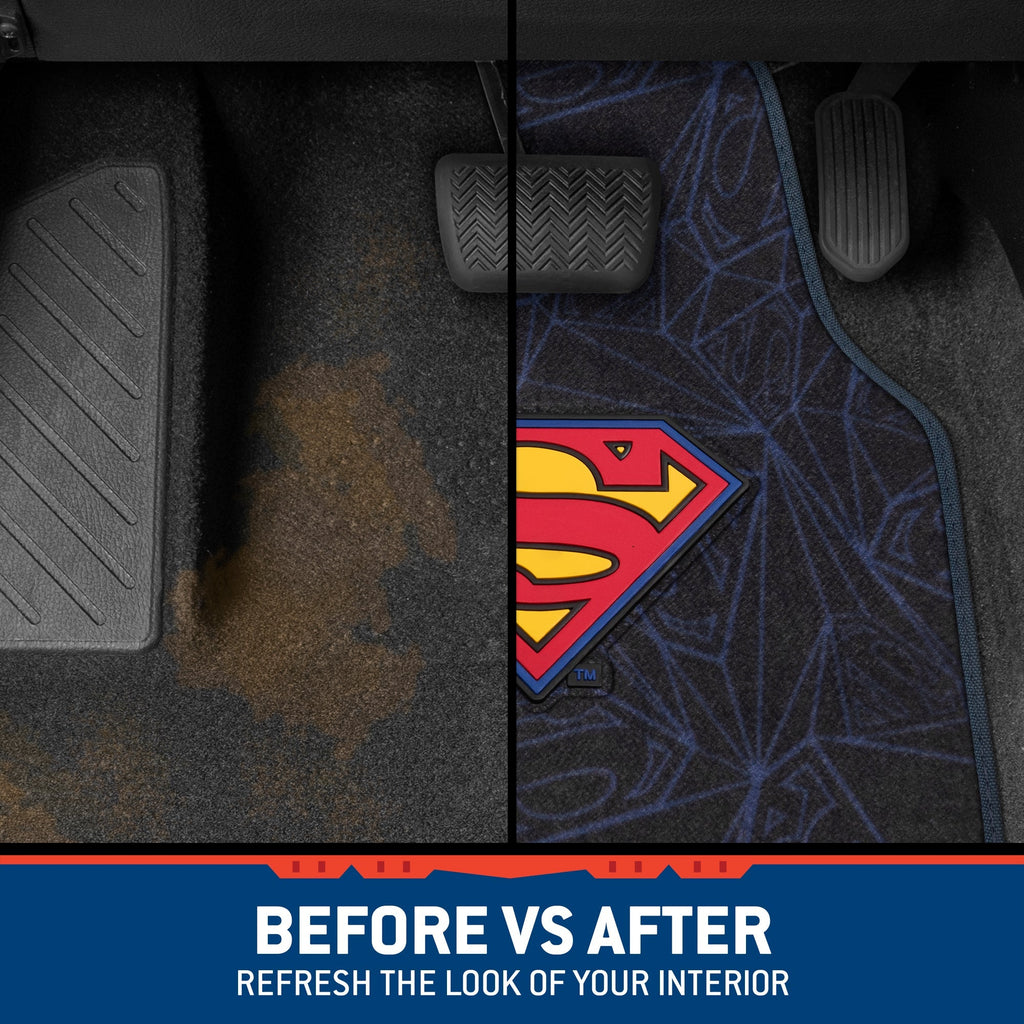 Warner Bros DC Comics 4-Piece Superman Logo Front Floor Mats and Rear Floor Mats