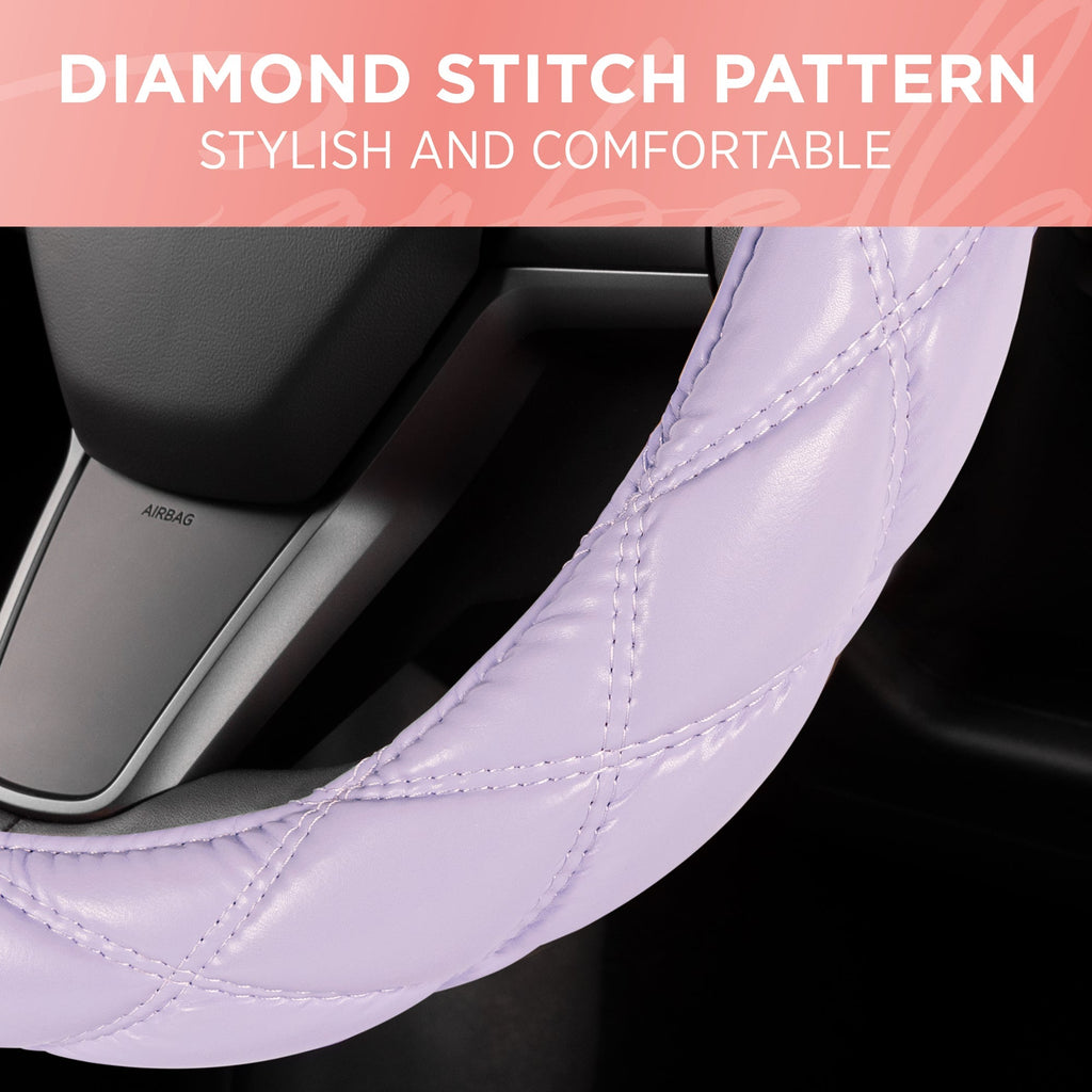 Carbella Purple Stitched Leatherette Steering Wheel Cover (Fits 14.5" - 15.5")