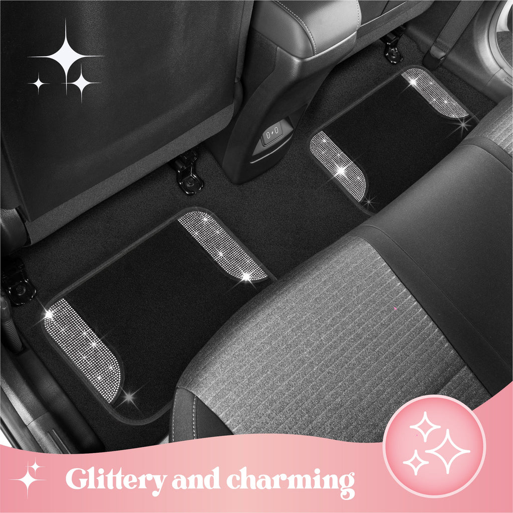 Carbella 4-Piece Diamond Bling Front Floor Mats and Rear Floor Mats - White