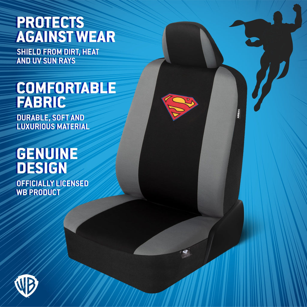 Warner Bros DC Comics 9-Piece Superman Logo PolyCloth Front Seat Covers and Rear Seat Covers