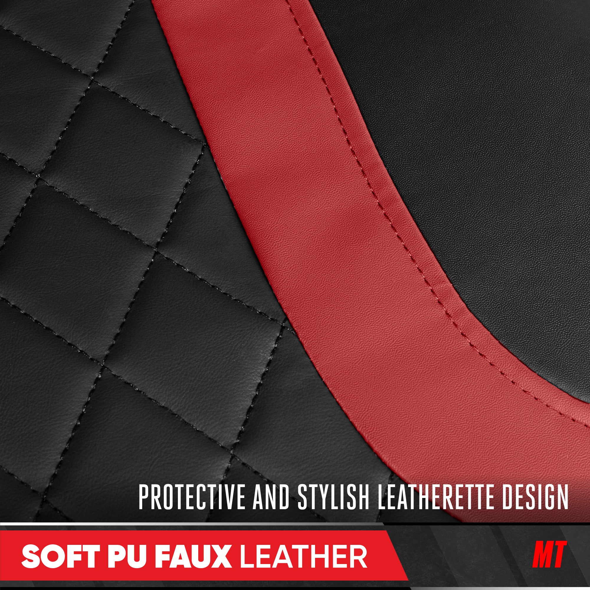 Motor Trend Faux Leather Seat Covers For Trucks, Cars, & SUV - Front Black & Red Car Seat Cover Set - Universal Fit For Most Automotives - Forros Para Asientos De Carro - CarSeat Covers Accessories