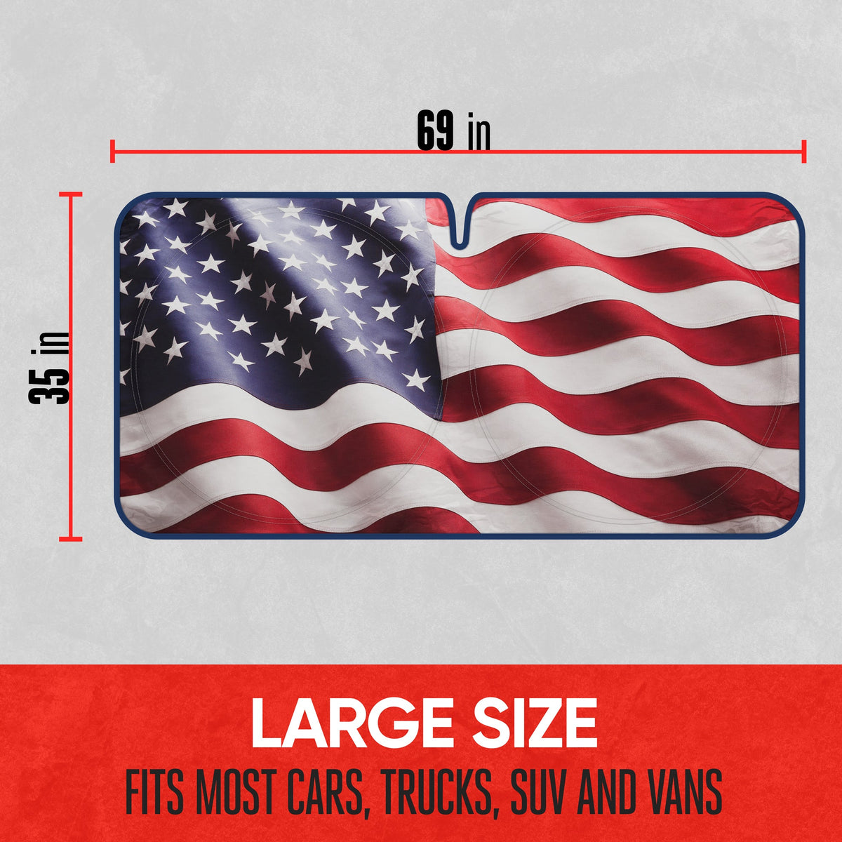 MotorTrend American US Flag Front Windshield Sunshade (Large 69" x 35")