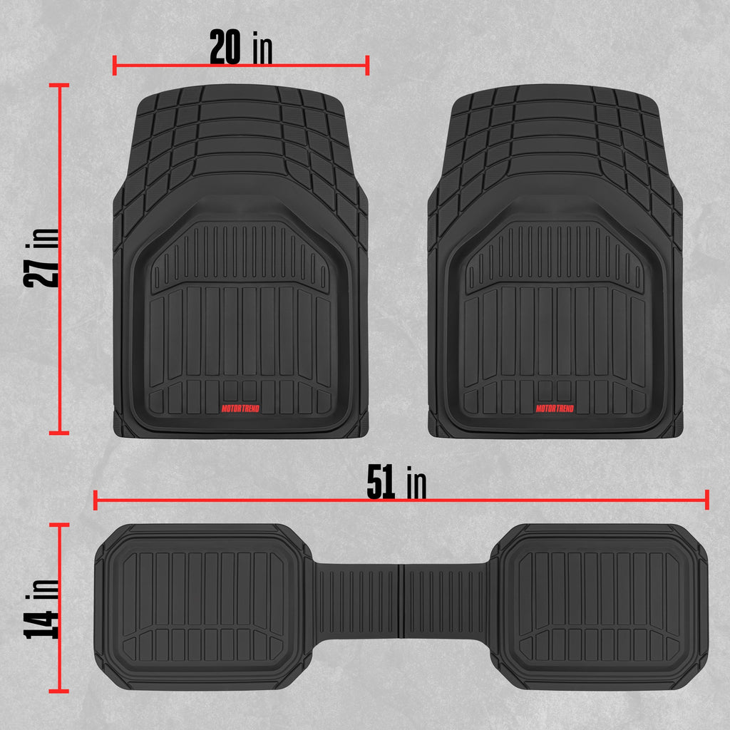 MotorTrend 3-Piece FlexTough Defender Front Floor Mats and Rear Floor Mat - Heavy Duty, All Weather, Trim to Fit