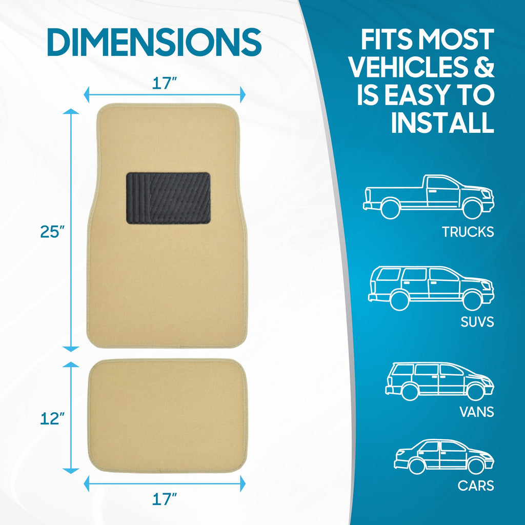 BDK 4-Piece Premium Carpet Non-Slip Heel Pad Front Floor Mats and Rear Floor Mats