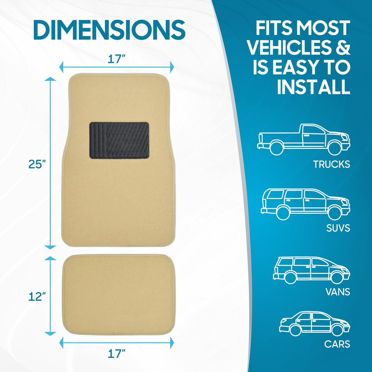 BDK 4-Piece Premium Carpet Non-Slip Heel Pad Front Floor Mats and Rear Floor Mats