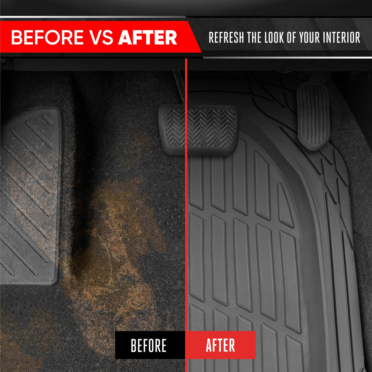 MotorTrend 4-Piece FlexTough Deep Dish Front Floor Mats, Rear Floor Mat, and Trunk/Cargo Mat - Heavy Duty, All Weather, Trim to Fit