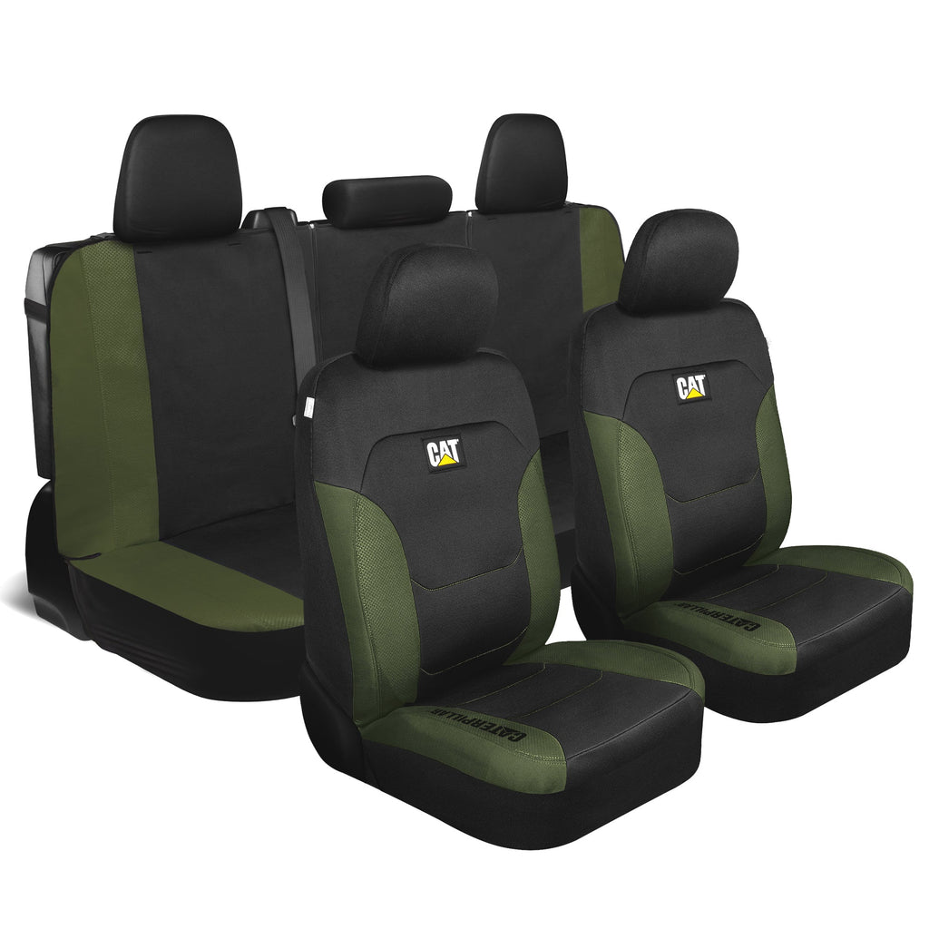 CAT Black & Green Car Seat Covers Full Set – Front Seat Covers & Rear Bench Seat Cover – Airbag Compatible, 60/40 Split Bench for Trucks, Cars & SUVs – Automotive Interior Seat Protection Accessories --Alias 639034939471570448