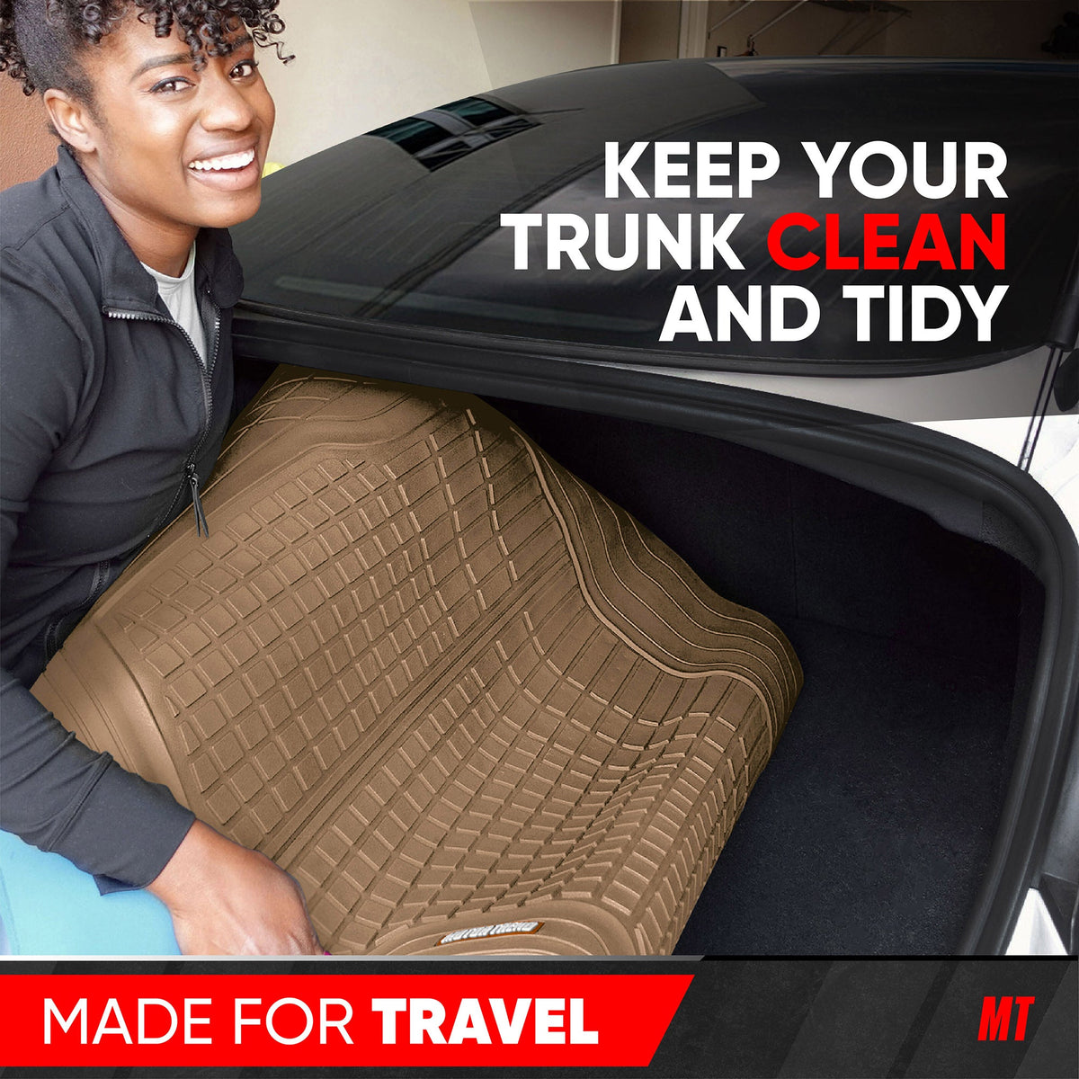 MotorTrend FlexTough Square Groove Trunk/Cargo Liner Mat - Heavy Duty, All Weather, Trim to Fit (54" x 37")