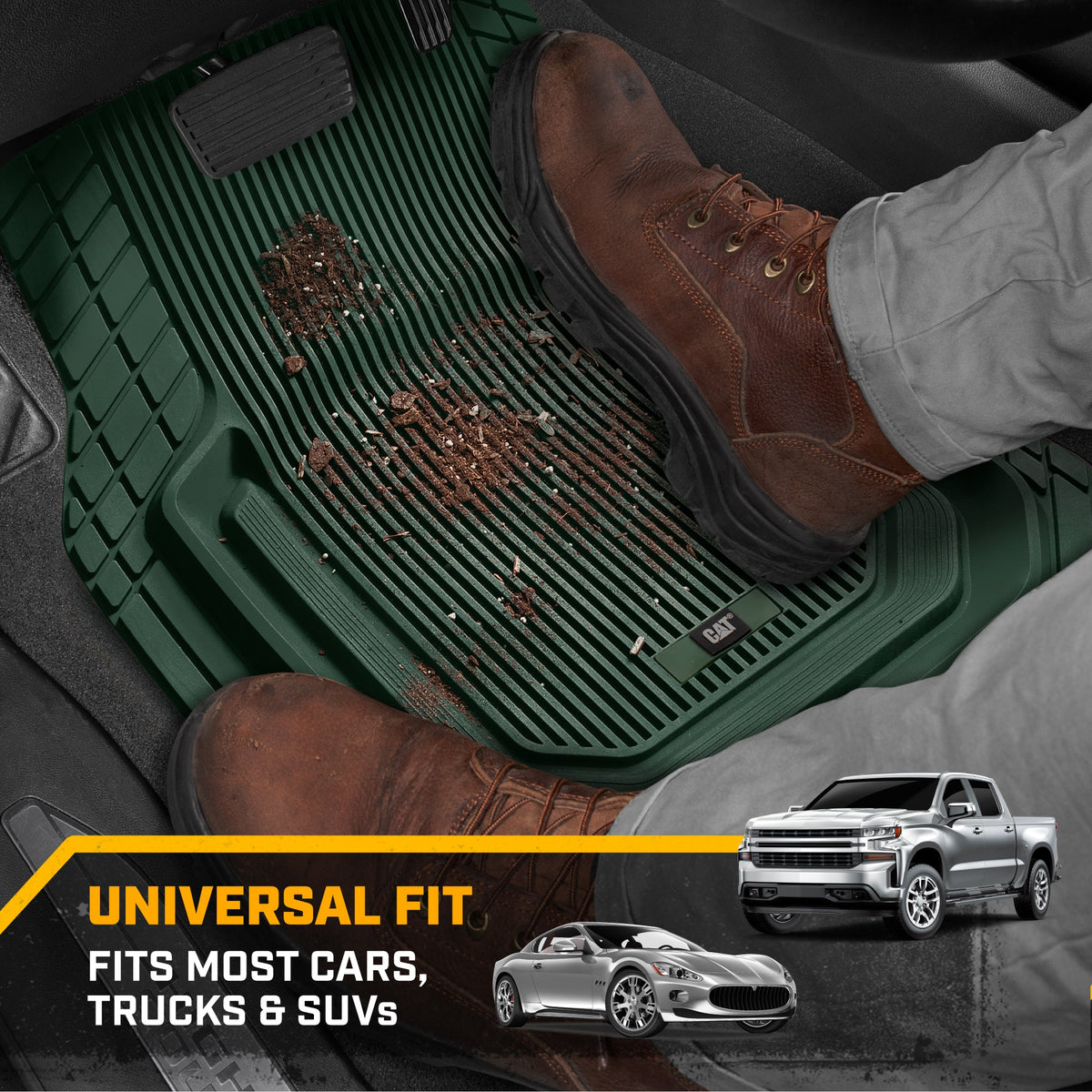 Cat® ToughLiner™ Car Floor Mats - Heavy Duty Trim To Fit Mat For Trucks - Car Mats & SUV Floor Liners for Car - All-Weather Truck Accessories & Odorless Rubber Automotive Mats - Green