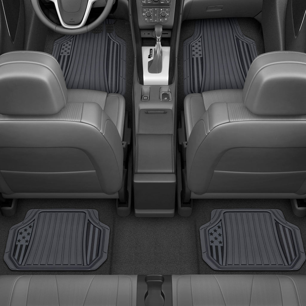 Clone from Motor Trend Flag Car Floor Mats Full Set - Durable Gray Rubber Floor Mats for Cars with Two Tone Accent, All Weather Interior Protection for Front and Rear with Non-Slip Backing, Gray - Flag Gray