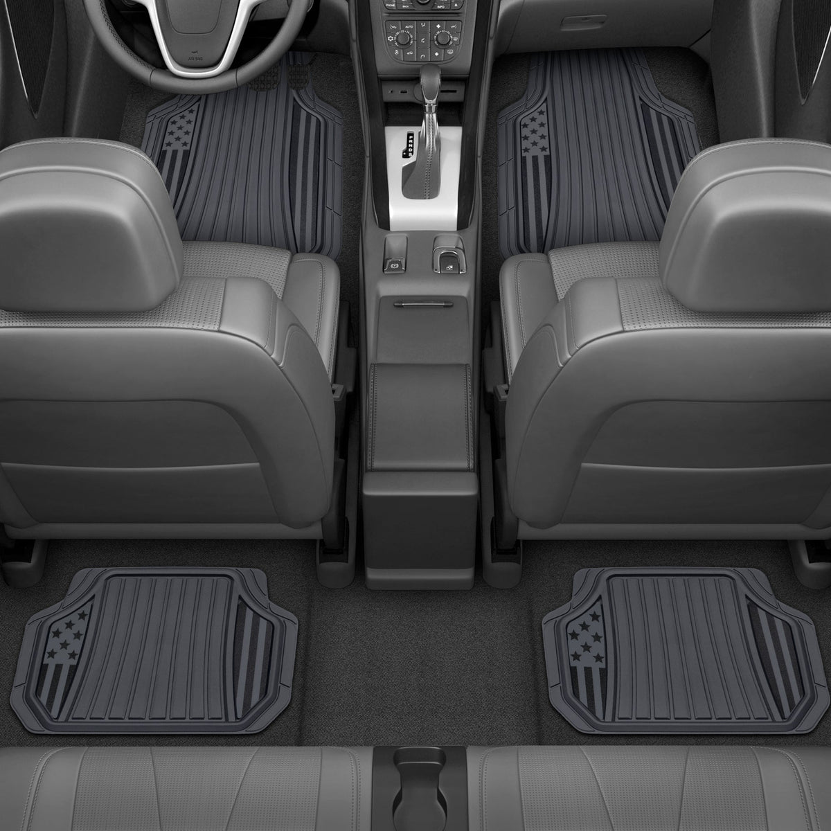 Clone from Motor Trend Flag Car Floor Mats Full Set - Durable Gray Rubber Floor Mats for Cars with Two Tone Accent, All Weather Interior Protection for Front and Rear with Non-Slip Backing, Gray - Flag Gray