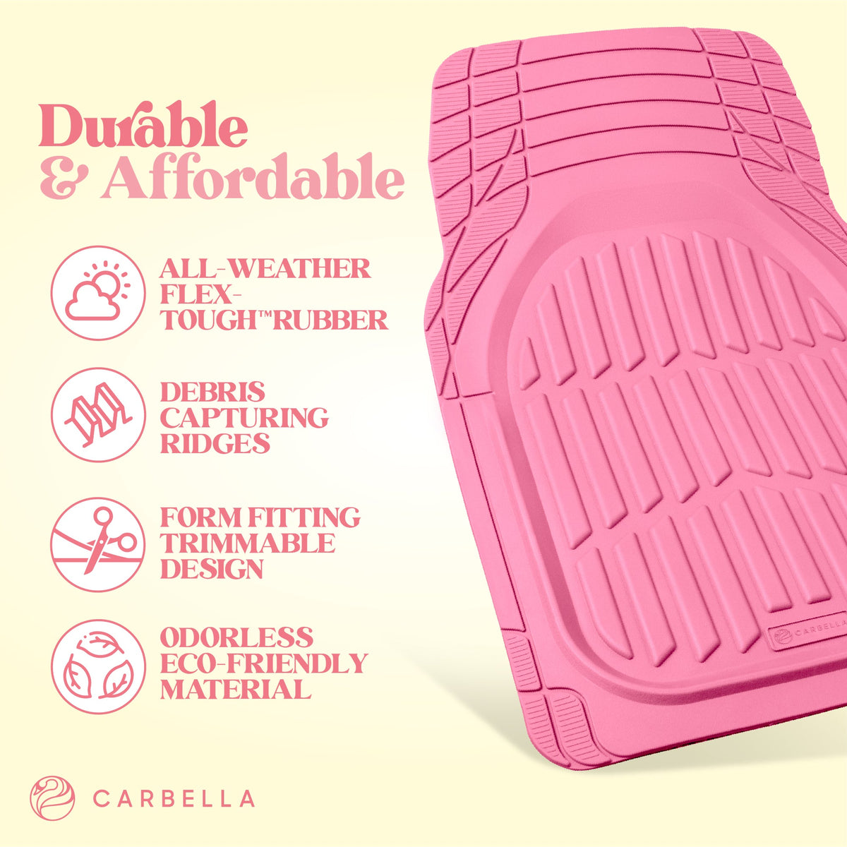 Carbella 3-Piece FlexTough Deep Dish Rubber Front Floor Mats and Rear Floor Mats - Heavy Duty, All Weather, Trim to Fit