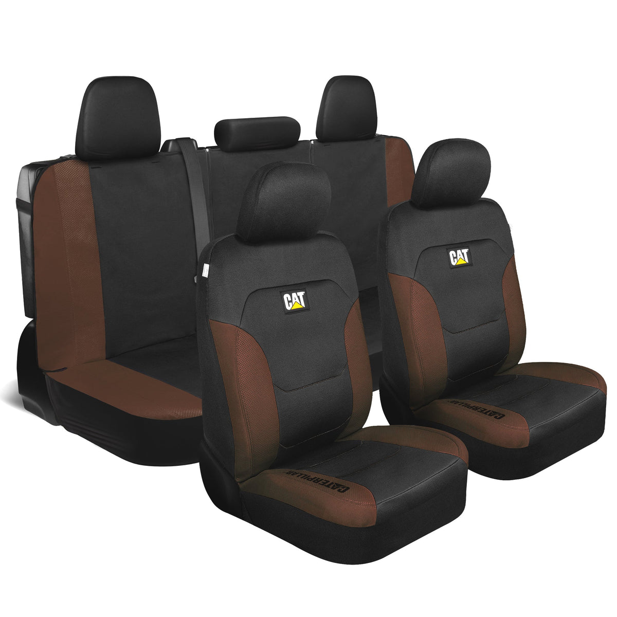CAT Black & Brown Car Seat Covers Full Set – Front Seat Covers & Rear Bench Seat Cover – Airbag Compatible, 60/40 Split Bench for Trucks, Cars & SUVs – Automotive Interior Seat Protection Accessories --Alias 639034921229590528