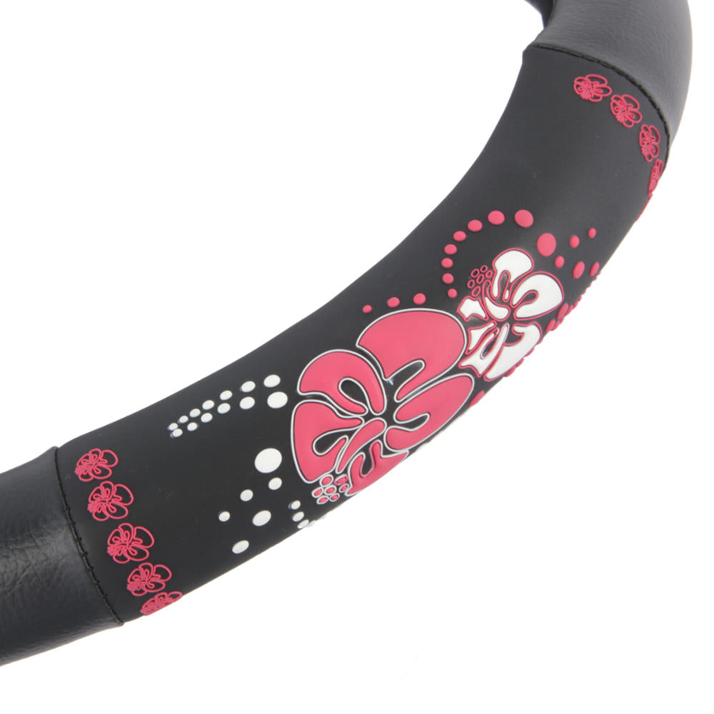 BDK Pink Hawaiian Flowers Steering Wheel Cover (Fits 14.5" - 15.5")