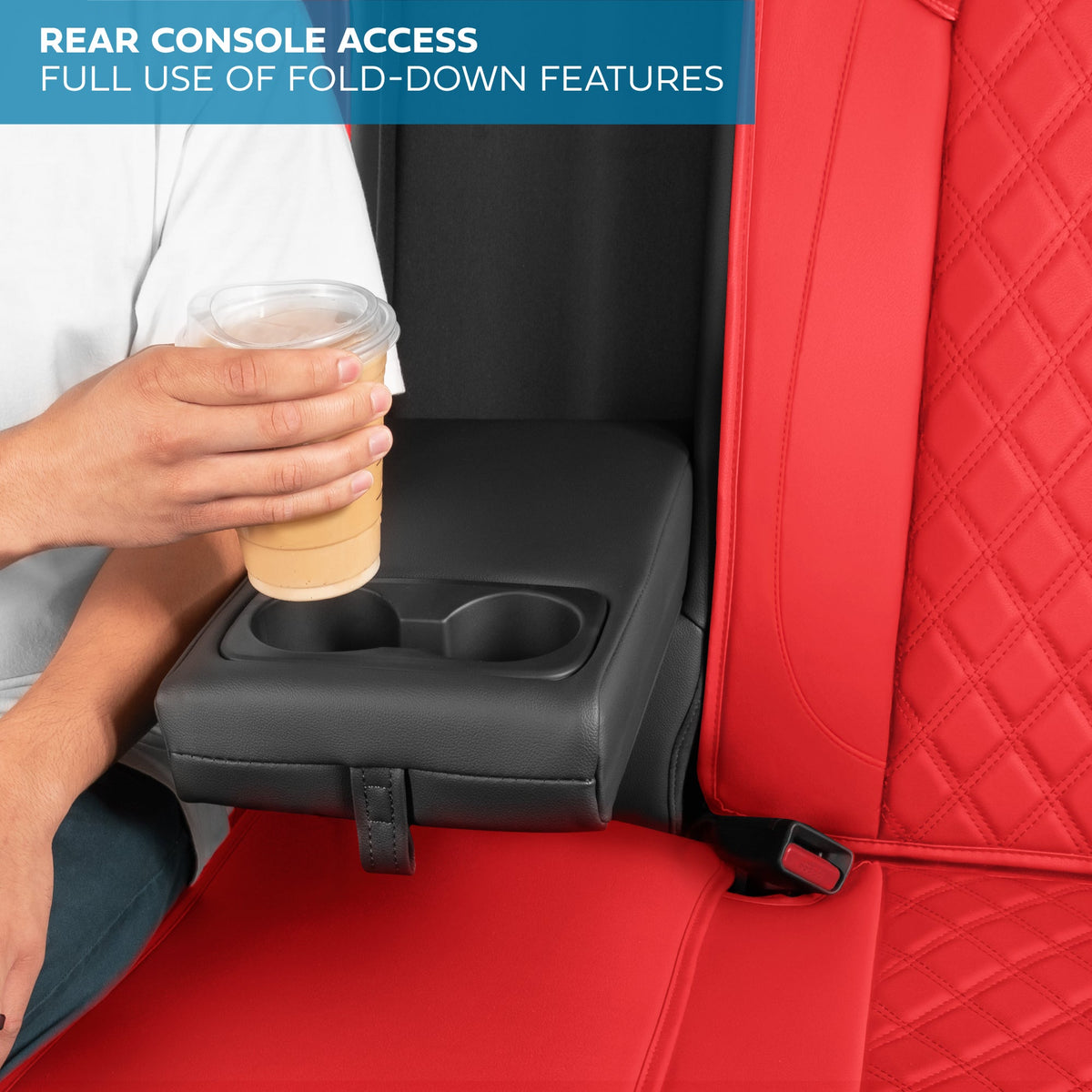 MotorBox Premium Napa Leather Rear Seat Cover – Semi Universal Fit for Most Cars, Truck & SUV – Red Back Seat Protector – Anti-Slip, Durable Bench Cover – Easy Install, Luxury Car Interior Upgrade