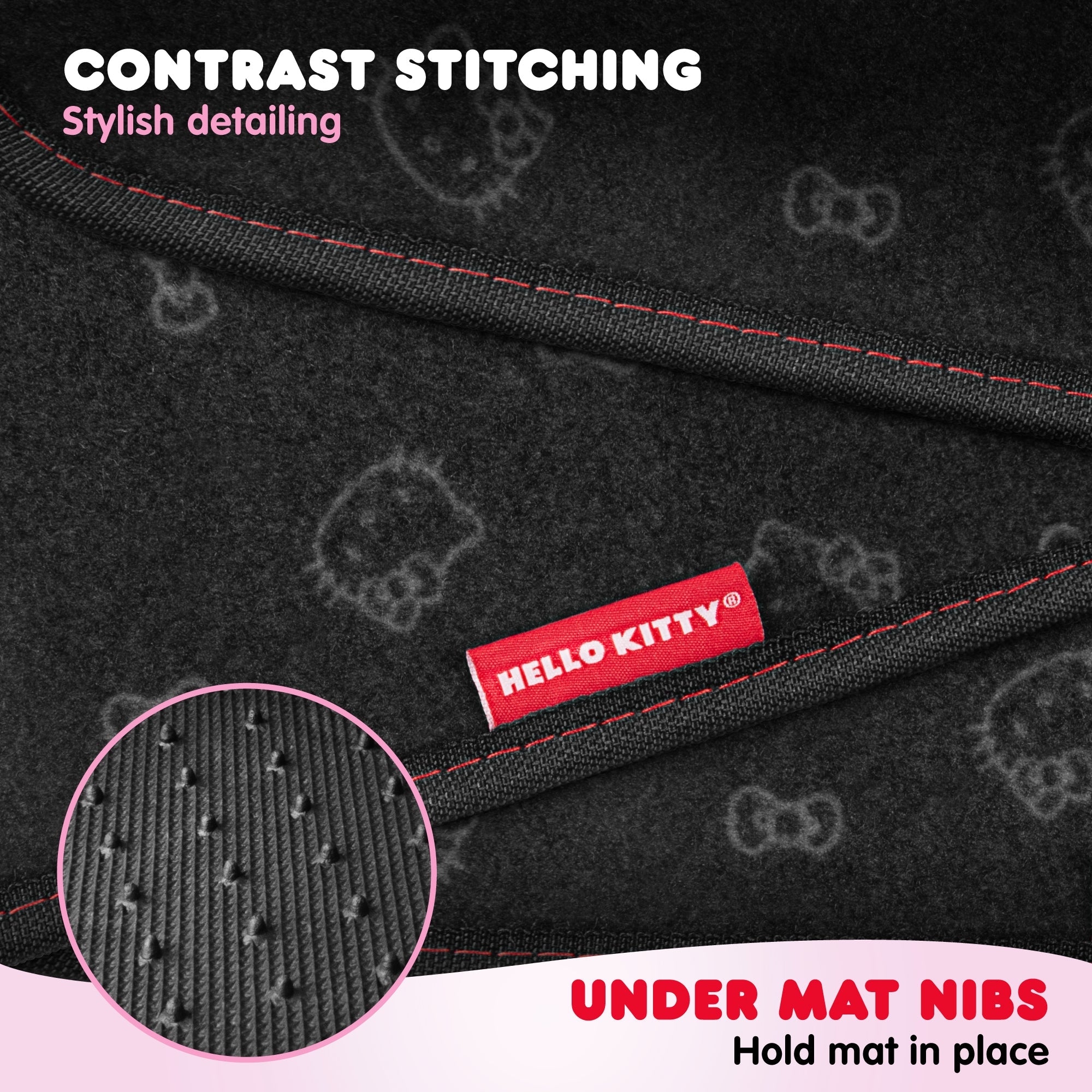 Hello Kitty Carpet Car Floor Mats - Universal Fit for Cars, SUVs & Trucks - Black with Red Bow & Hello Kitty Print - Front & Rear Set, 4 Piece Car Accessories