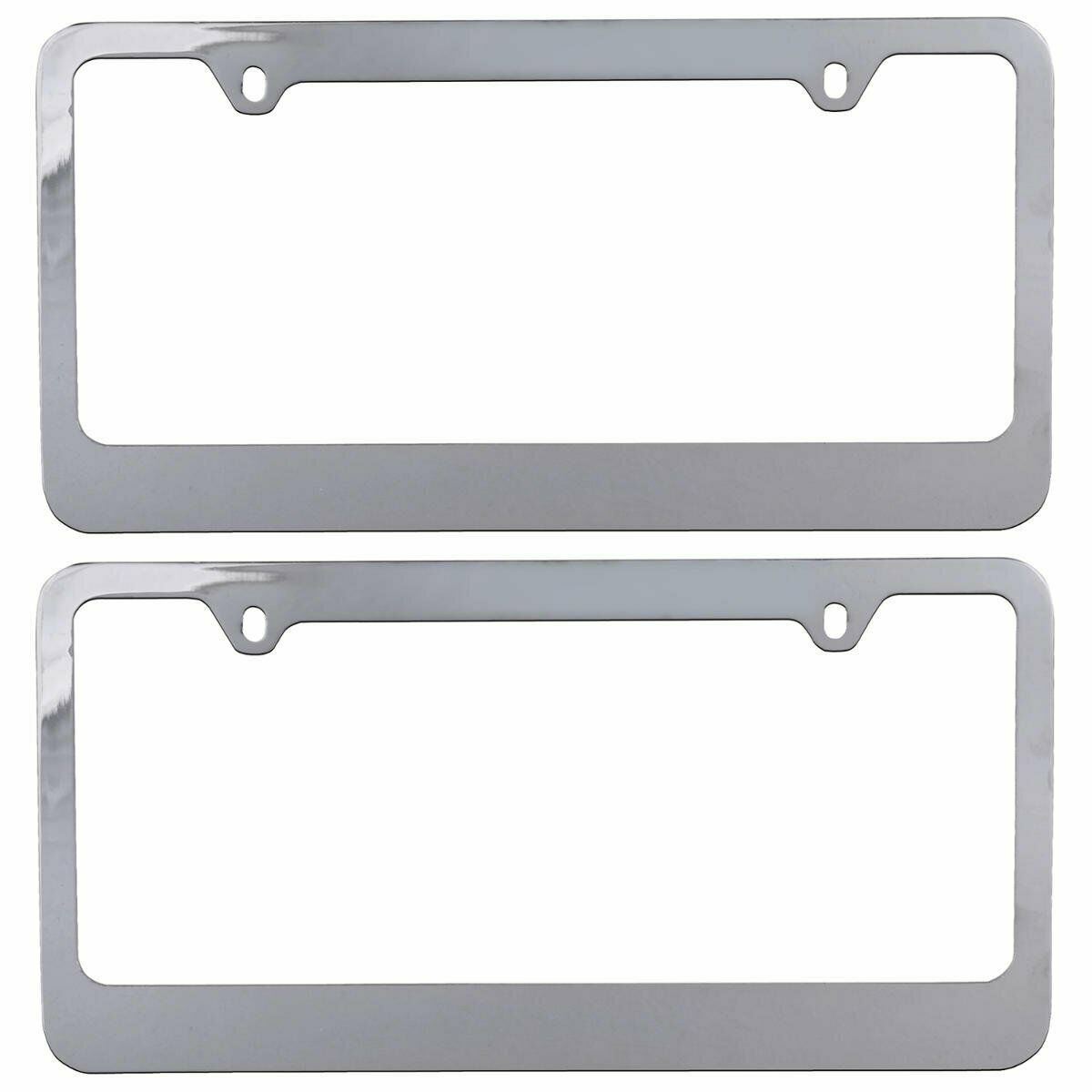 Chrome Plated Rust-Proof Die-Cast Stainless Metal License Plate Frame/Holder Universal Size - Blank Metal Design (Pack of 2)