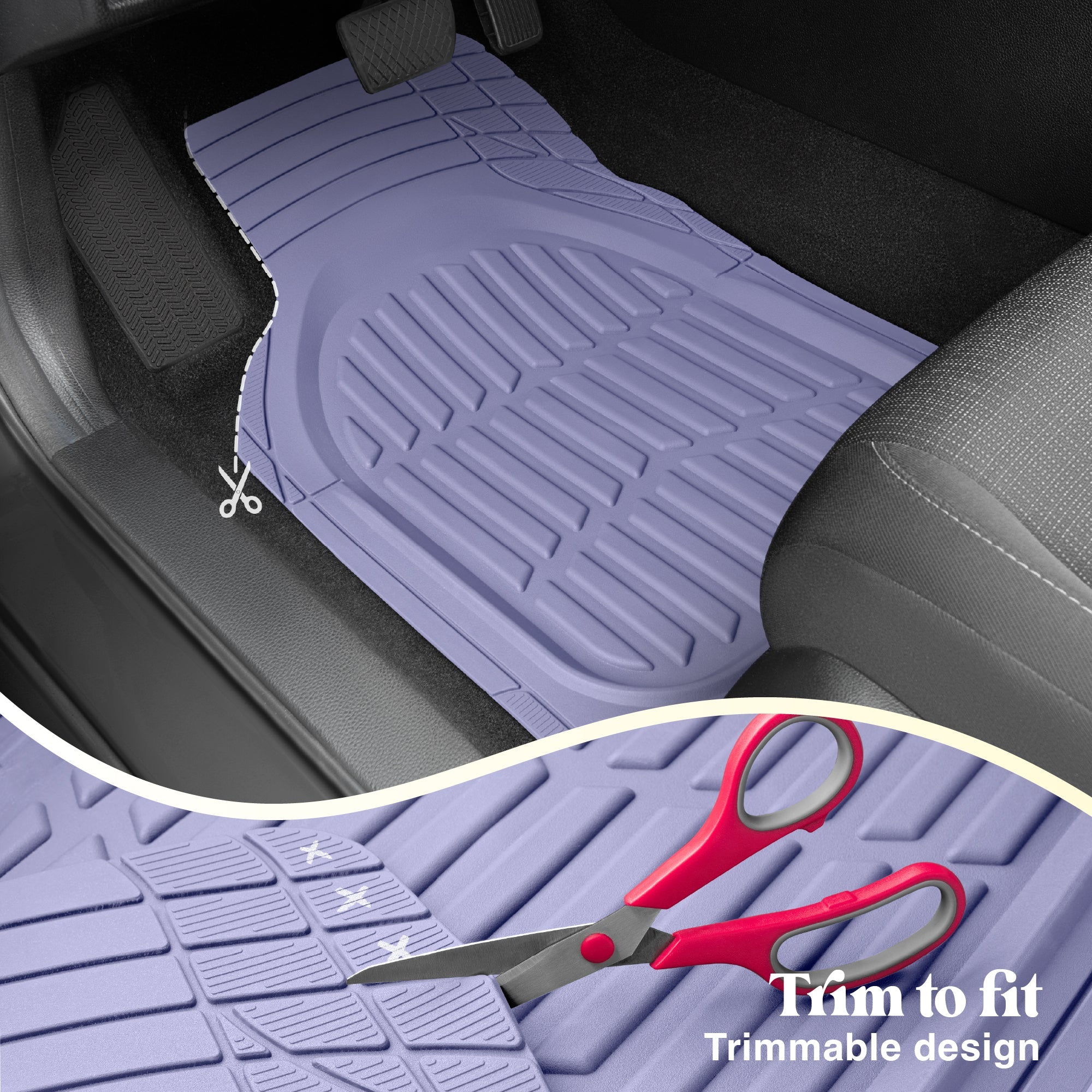 Carbella 3-Piece Front Floor Mats and Rear Floor Mats - Heavy Duty Deep Dish - Lavender