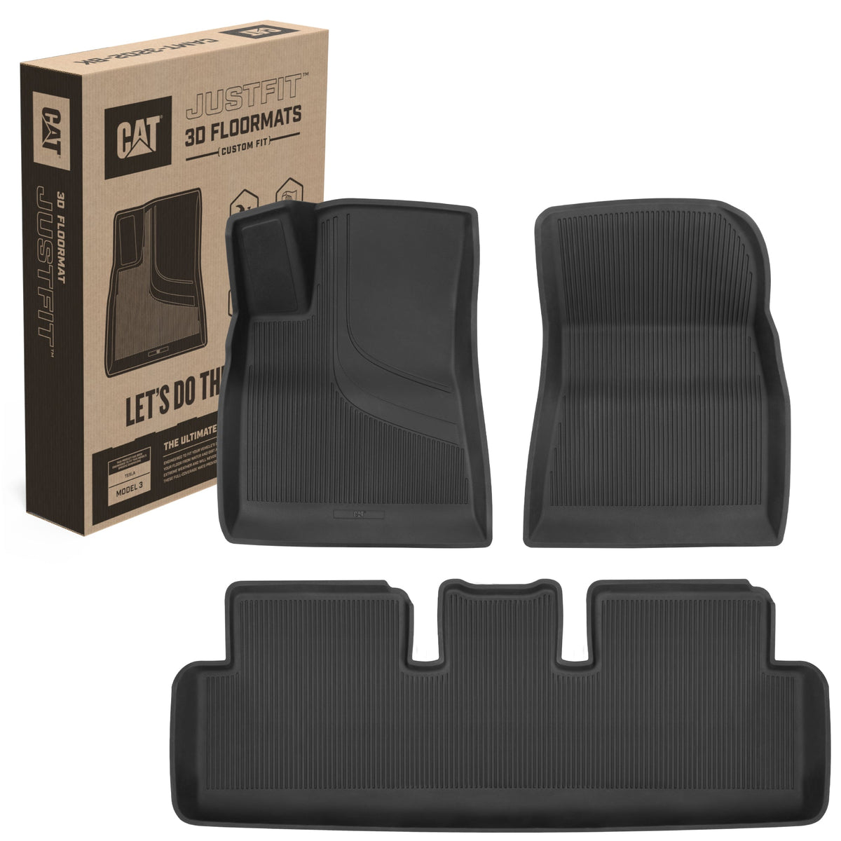 Cat® JustFit™ 3D Floor Mats for Tesla Model 3 2017-2024 - Custom Fit Tesla Model 3 Floor Mats with Extended Coverage Design, Premium Tesla Model 3 Accessories