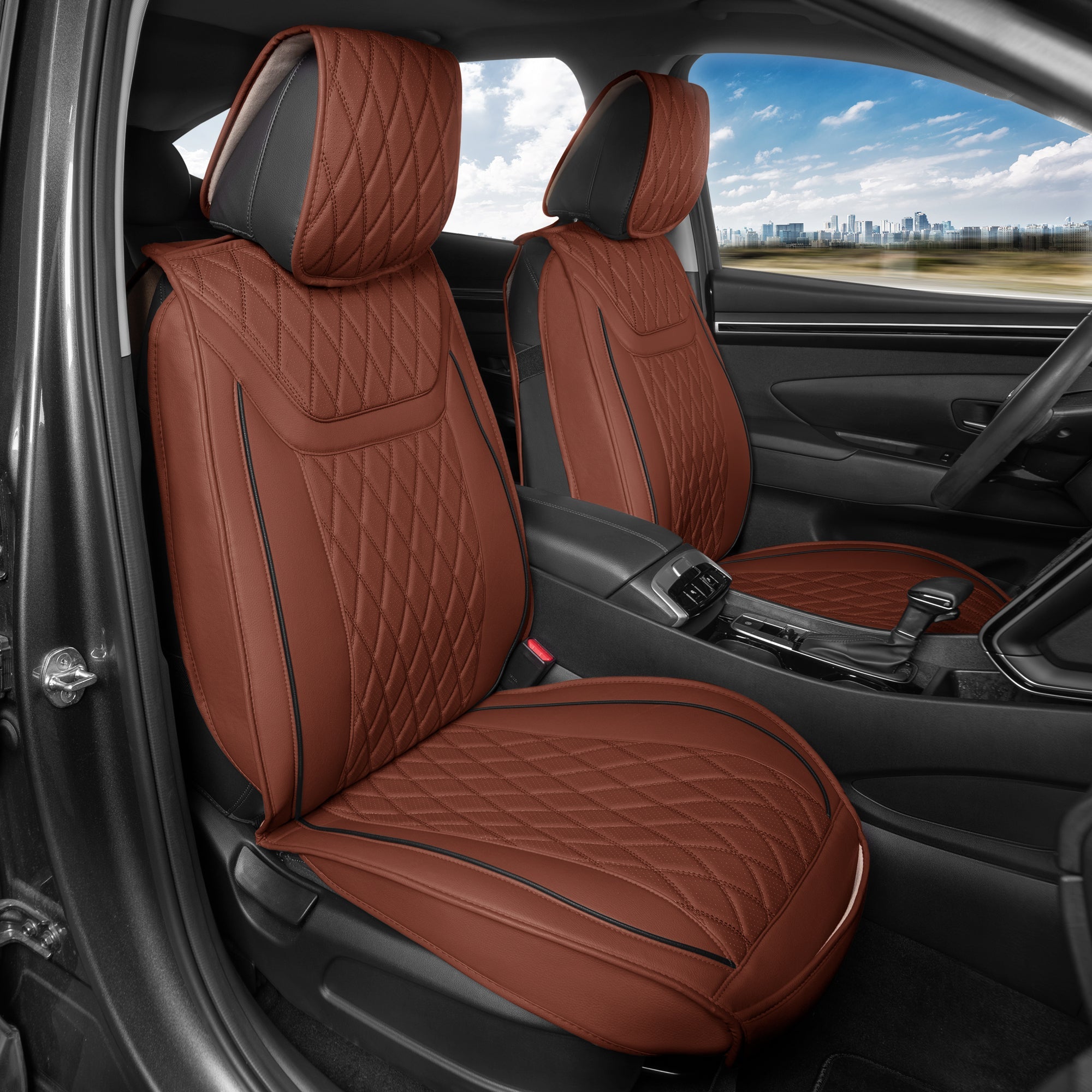 MotorBox 11-Piece Ranch Edition Premium Faux Leather Diamond Stitched Cushion Front Seat Covers and Rear Seat Covers