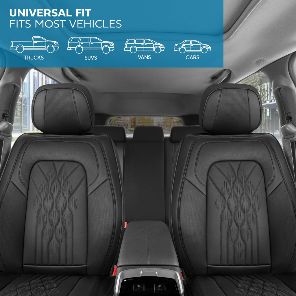 MotorBox Elite Edition Faux Leather Seat Covers for Cars, Trucks, & SUV - 2 Black Car Seat Covers for Front Seats - Universal Fit Car Accessories Automotive Interior Cover Protector for Most Vehicles