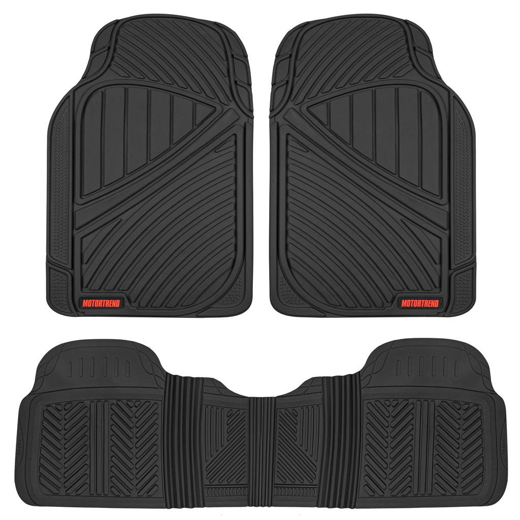 MotorTrend 3-Piece FlexTough Performance Deep Channel Front Floor Mats and Rear Floor Mat - Heavy Duty, All Weather, Trim to Fit