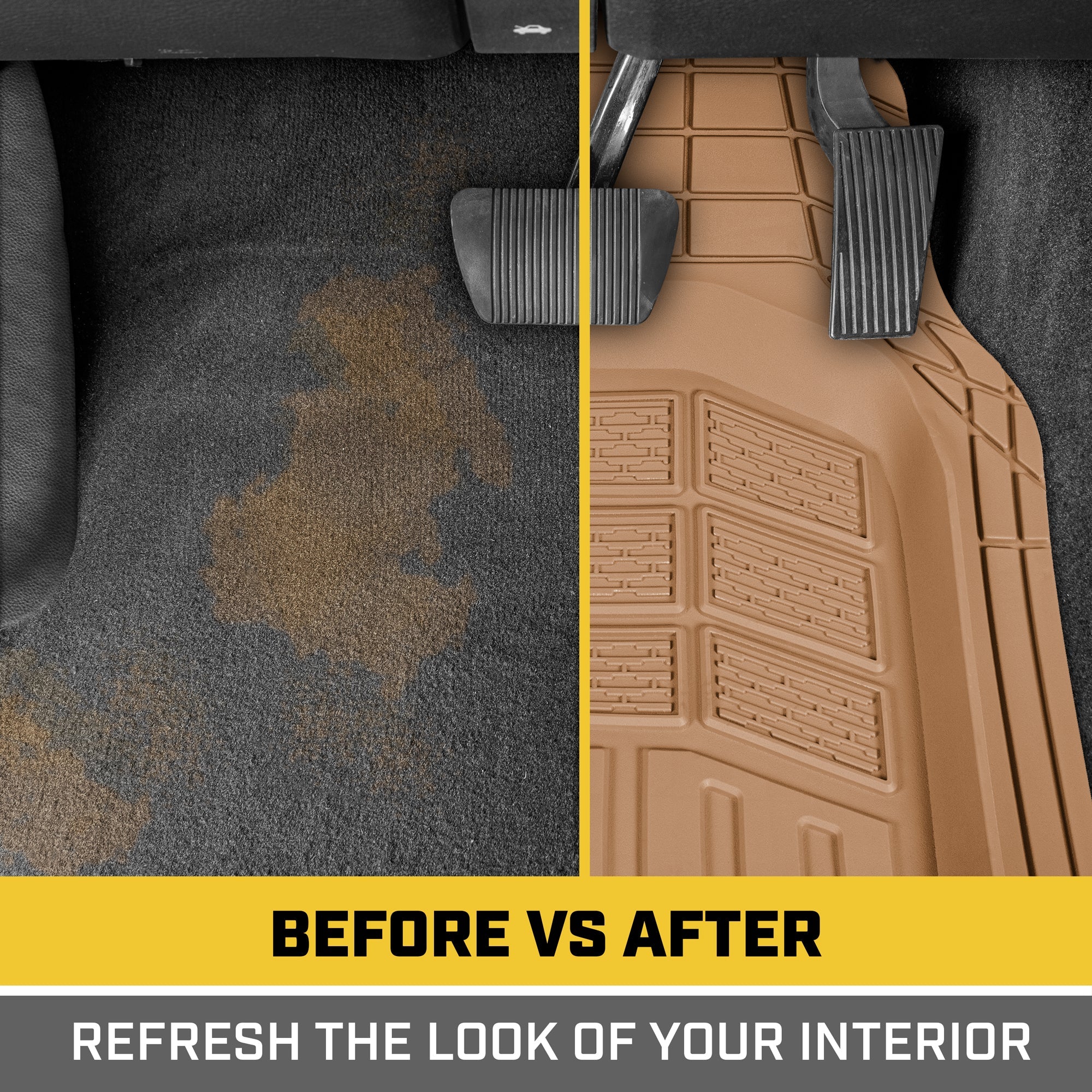 CAT 3-Piece Deep Dish Front Floor Mats and Rear Floor Mats - Heavy Duty, All Weather, Trim to Fit