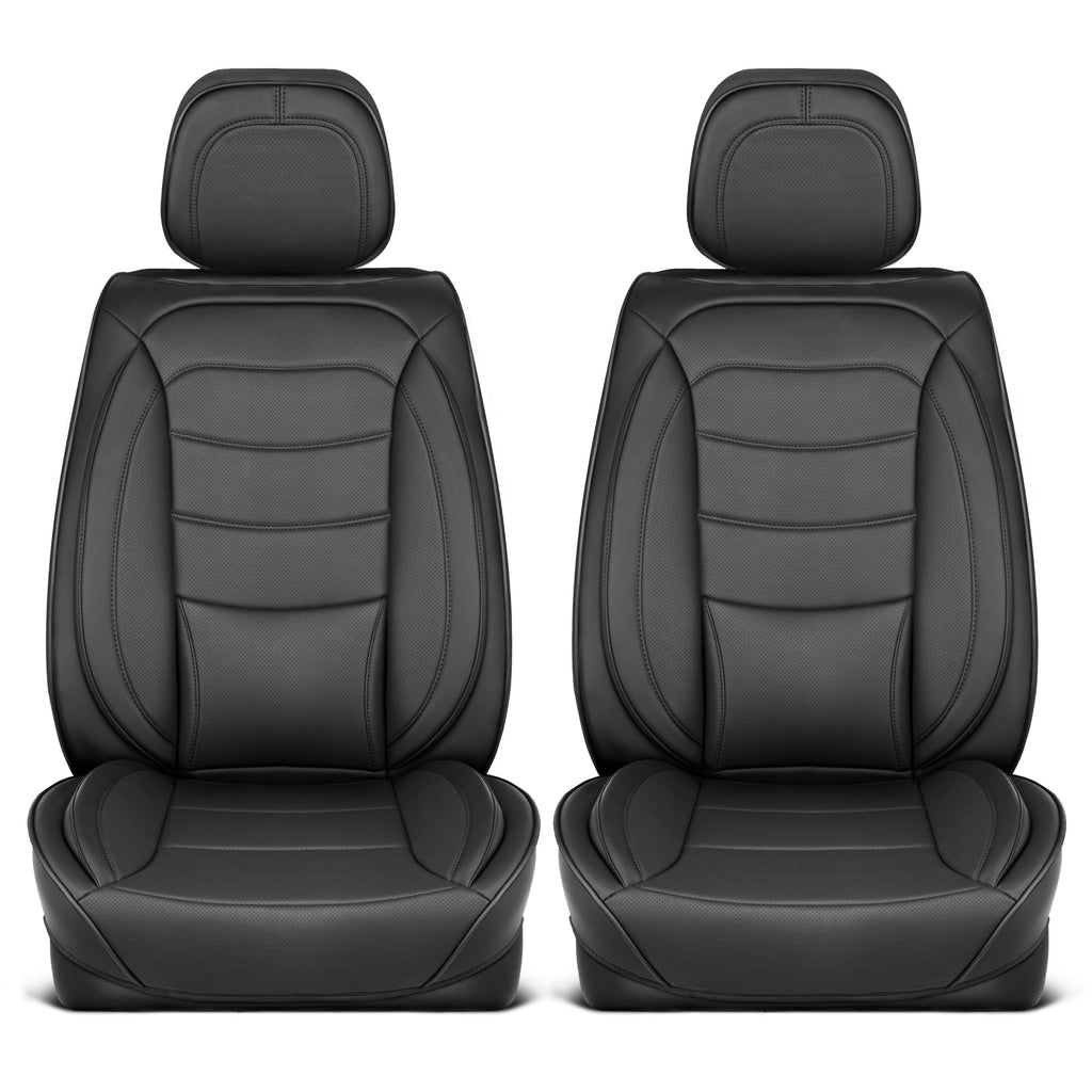 MotorBox Elite Edition Faux Leather Seat Covers for Cars, Trucks, & SUV - 2 Black Car Seat Covers for Front Seats - Universal Fit Car Accessories Automotive Interior Cover Protector for Most Vehicles