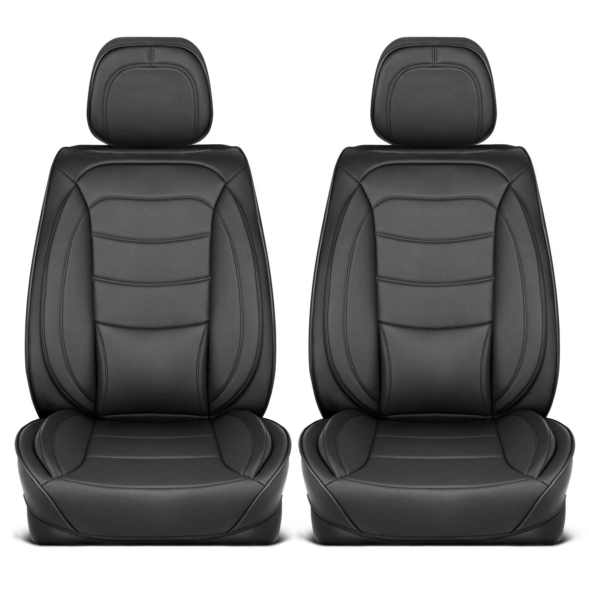 MotorBox Elite Edition Faux Leather Seat Covers for Cars, Trucks, & SUV - 2 Black Car Seat Covers for Front Seats - Universal Fit Car Accessories Automotive Interior Cover Protector for Most Vehicles