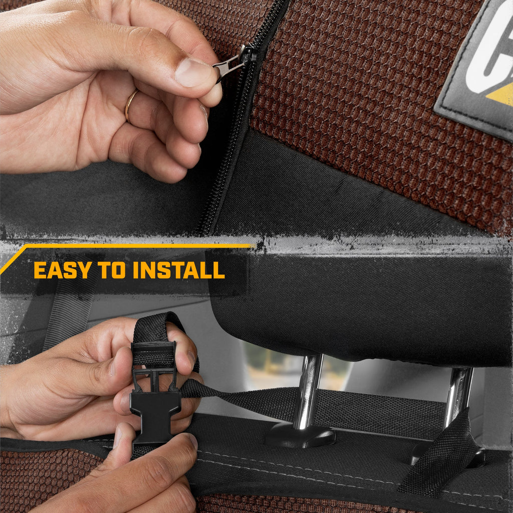 Cat Flexfit Brown & Black Rear Seat Cover for Car – Durable Canvas & Mesh Design 60/40 Split Bench Protector for Cars, Trucks & SUVs – Back Seat Cover for Rear Bench – Interior Car Accessory