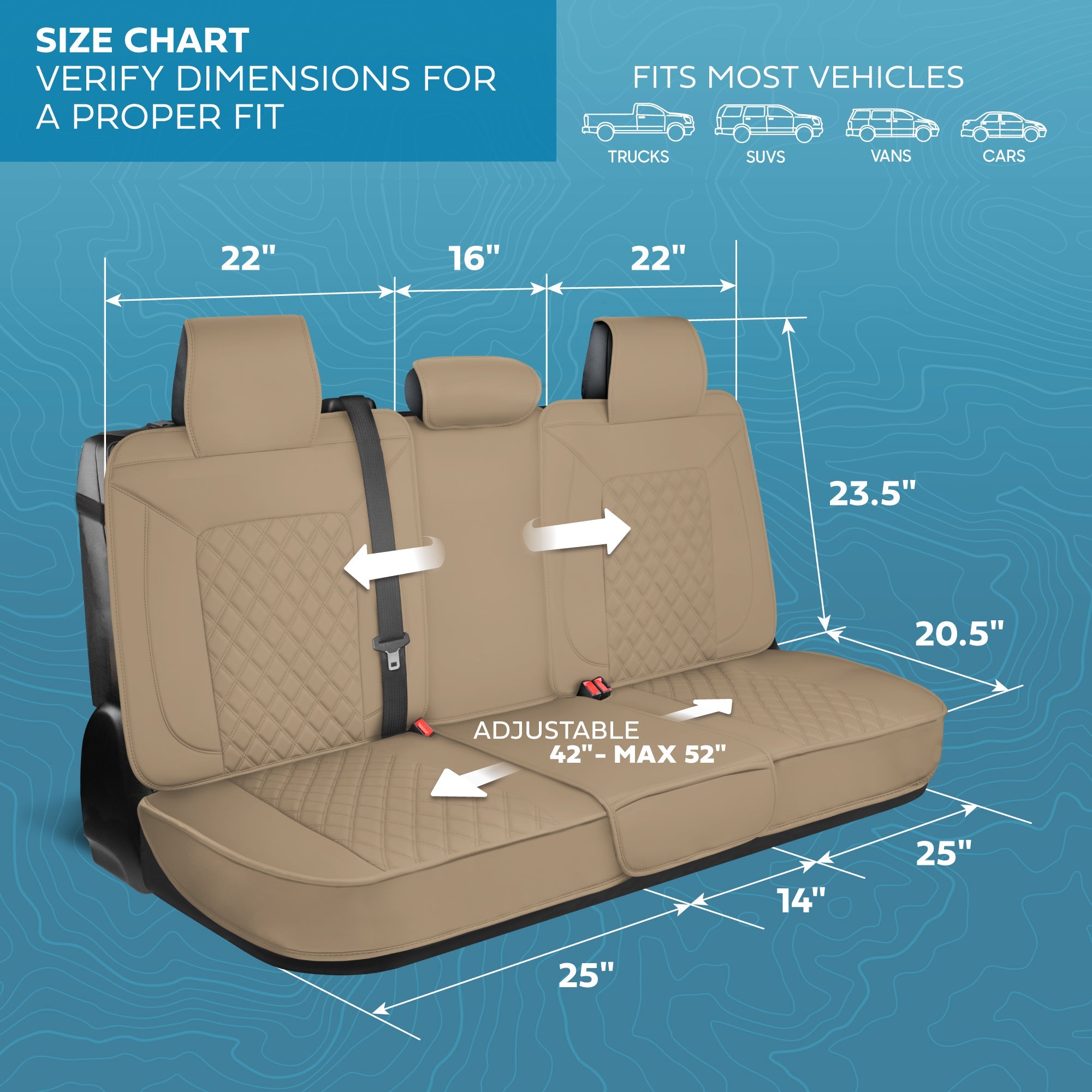 MotorBox Premium Napa Leather Rear Seat Cover - Semi Universal Fit for Most Cars, Truck & SUV - Beige Back Seat Protector - Anti-Slip, Durable Bench Cover - Easy Install, Luxury Car Interior Upgrade