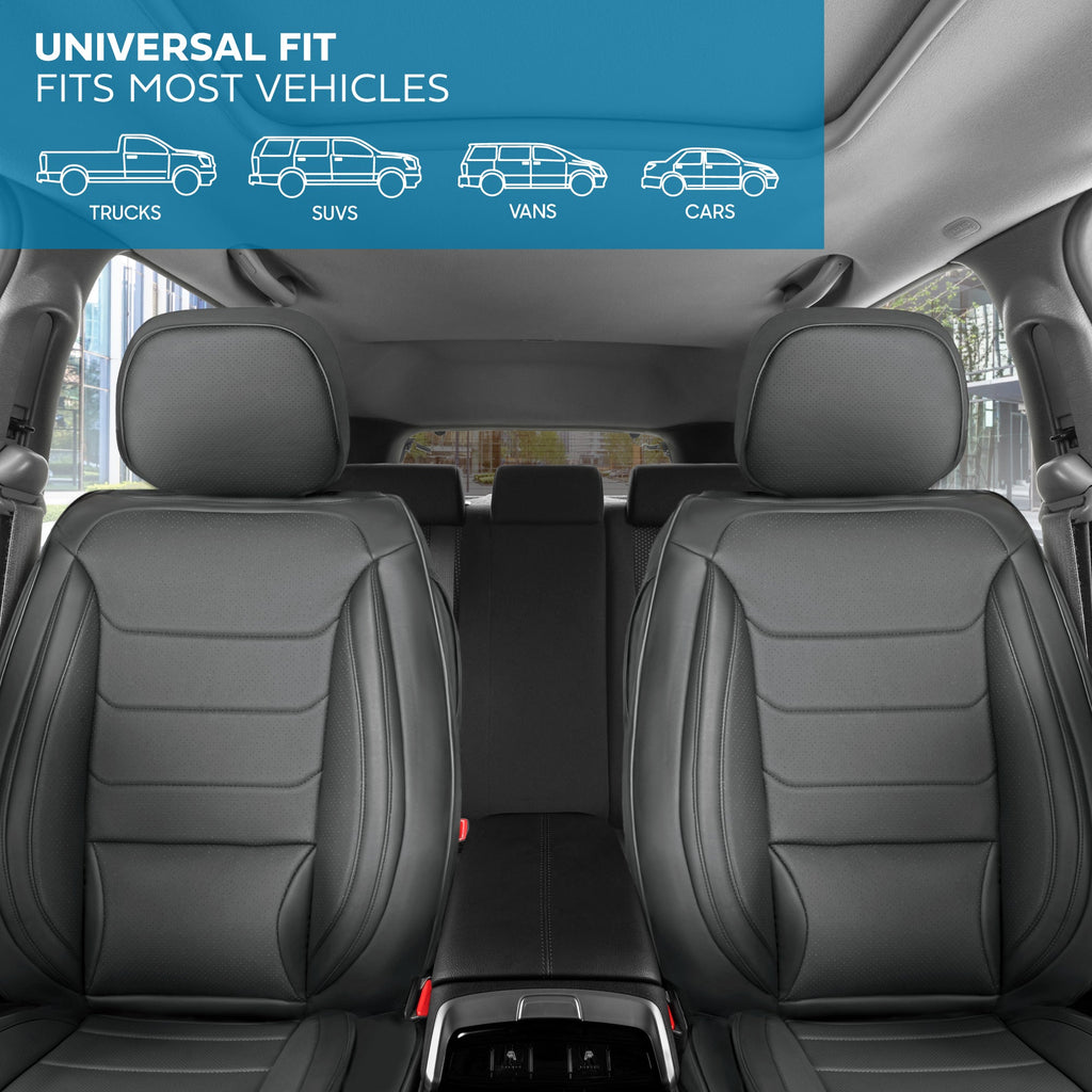 MotorBox Elite Edition Faux Leather Seat Covers for Cars, Trucks, & SUV - 2 Gray Car Seat Covers for Front Seats - Universal Fit Car Accessories Automotive Interior Cover Protector for Most Vehicles