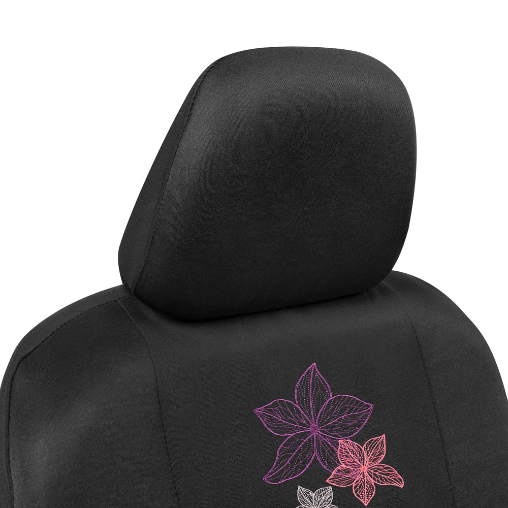BDK 12-piece Hawaiian Flowers Front Seat Covers, Rear Seat Covers, Seat Belt Pads, and Steering Wheel Cover (Fits 14.5" - 15.5")