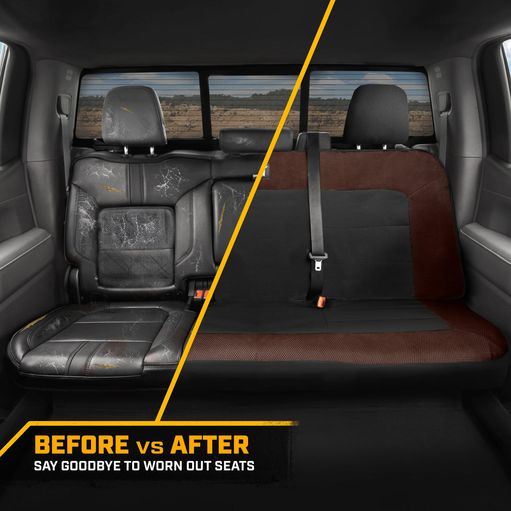 Cat Flexfit Brown & Black Rear Seat Cover for Car – Durable Canvas & Mesh Design 60/40 Split Bench Protector for Cars, Trucks & SUVs – Back Seat Cover for Rear Bench – Interior Car Accessory